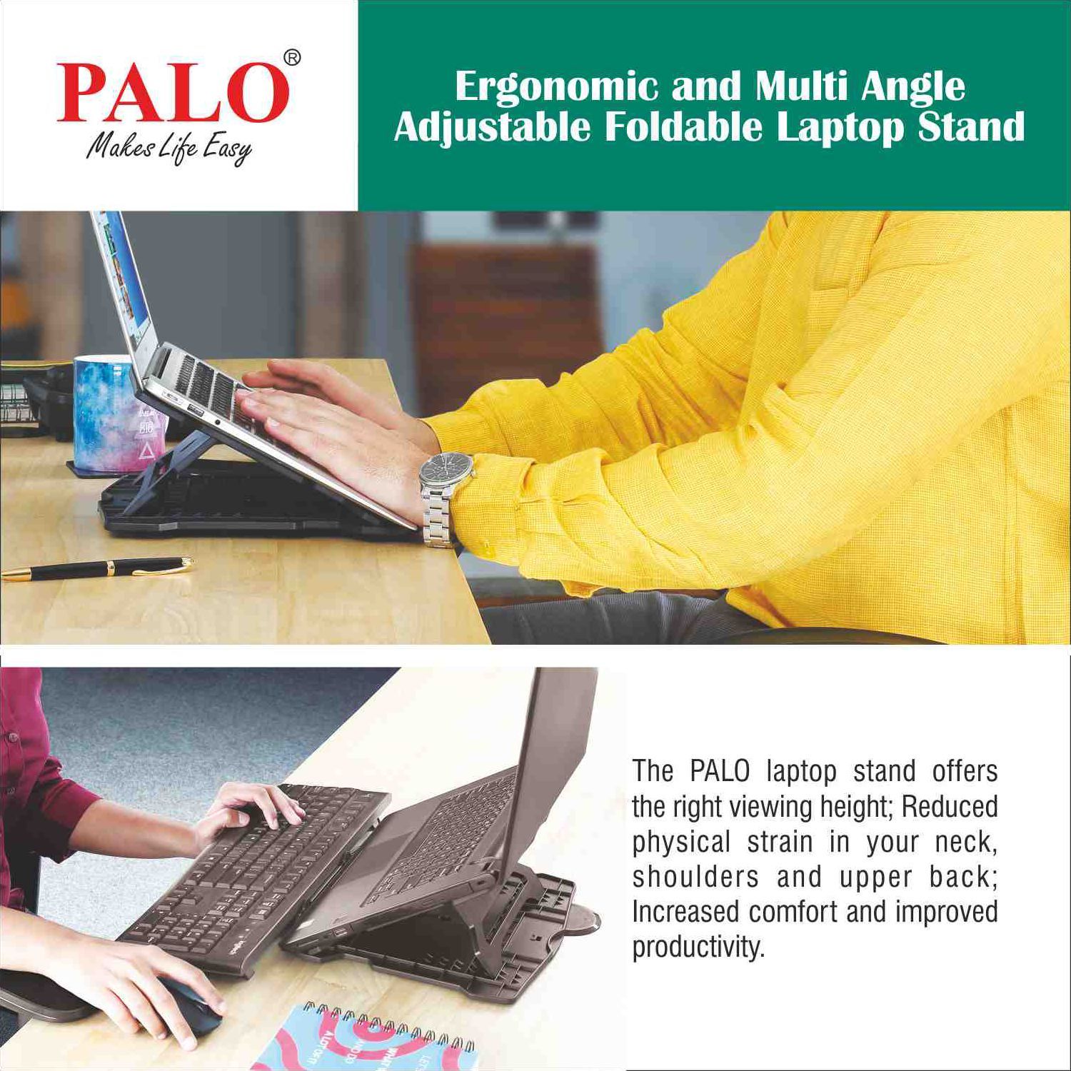 PALO PALO018 Laptop Stand For Laptop (Ergonomic Design, Black)_12