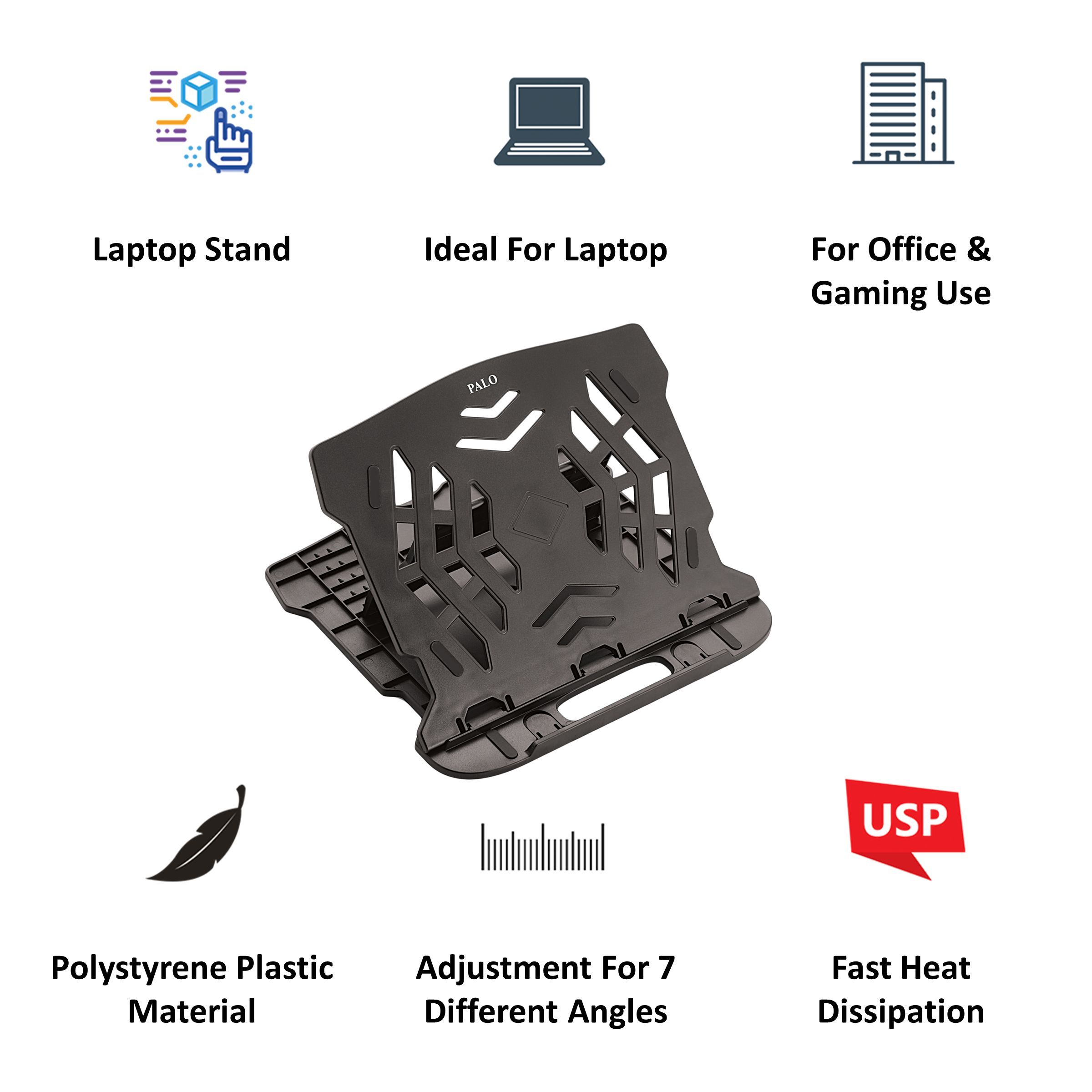 PALO PALO018 Laptop Stand For Laptop (Ergonomic Design, Black)_4