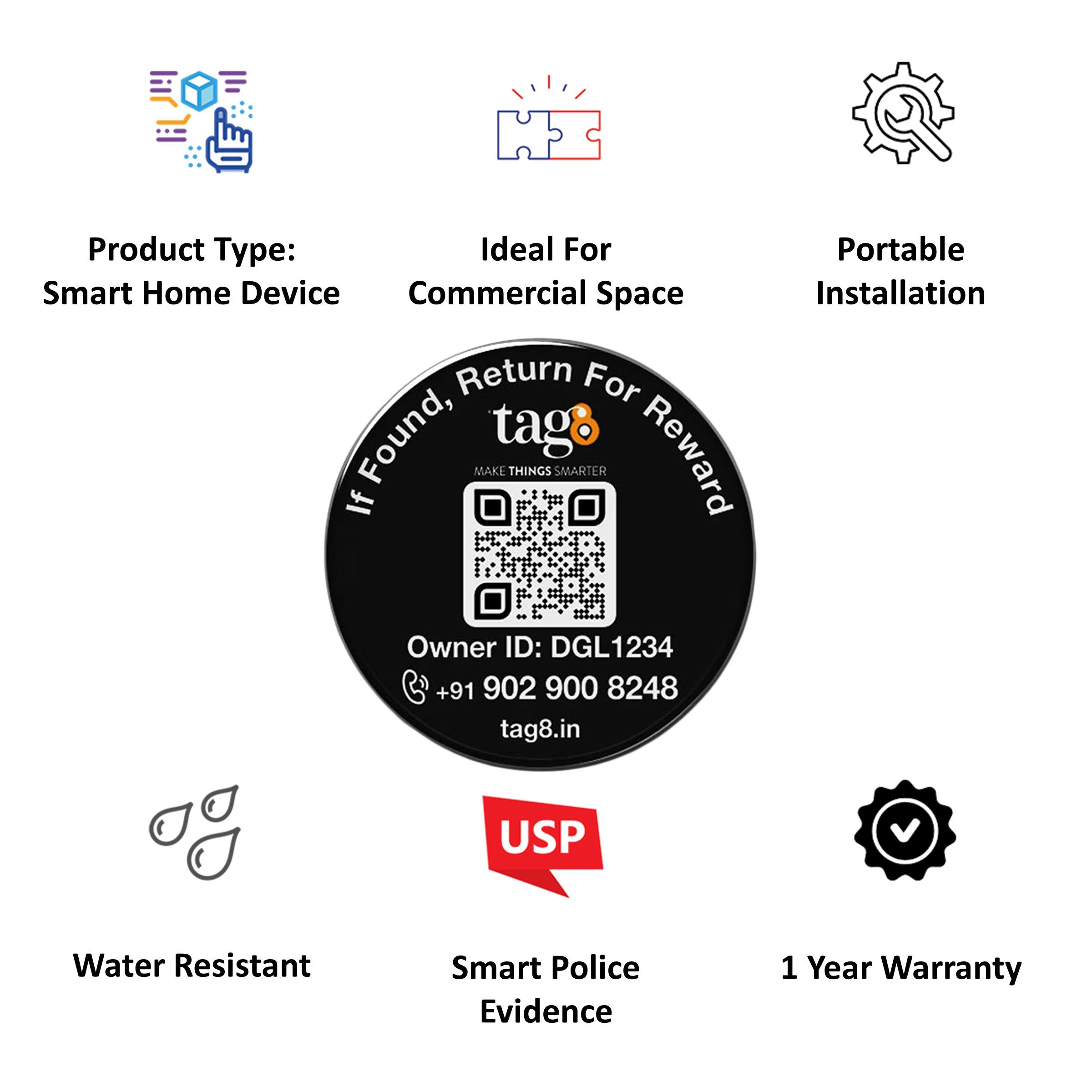 tag8 Digital Phone Recovery Tag (AI Enabled, 800020, Black)_4