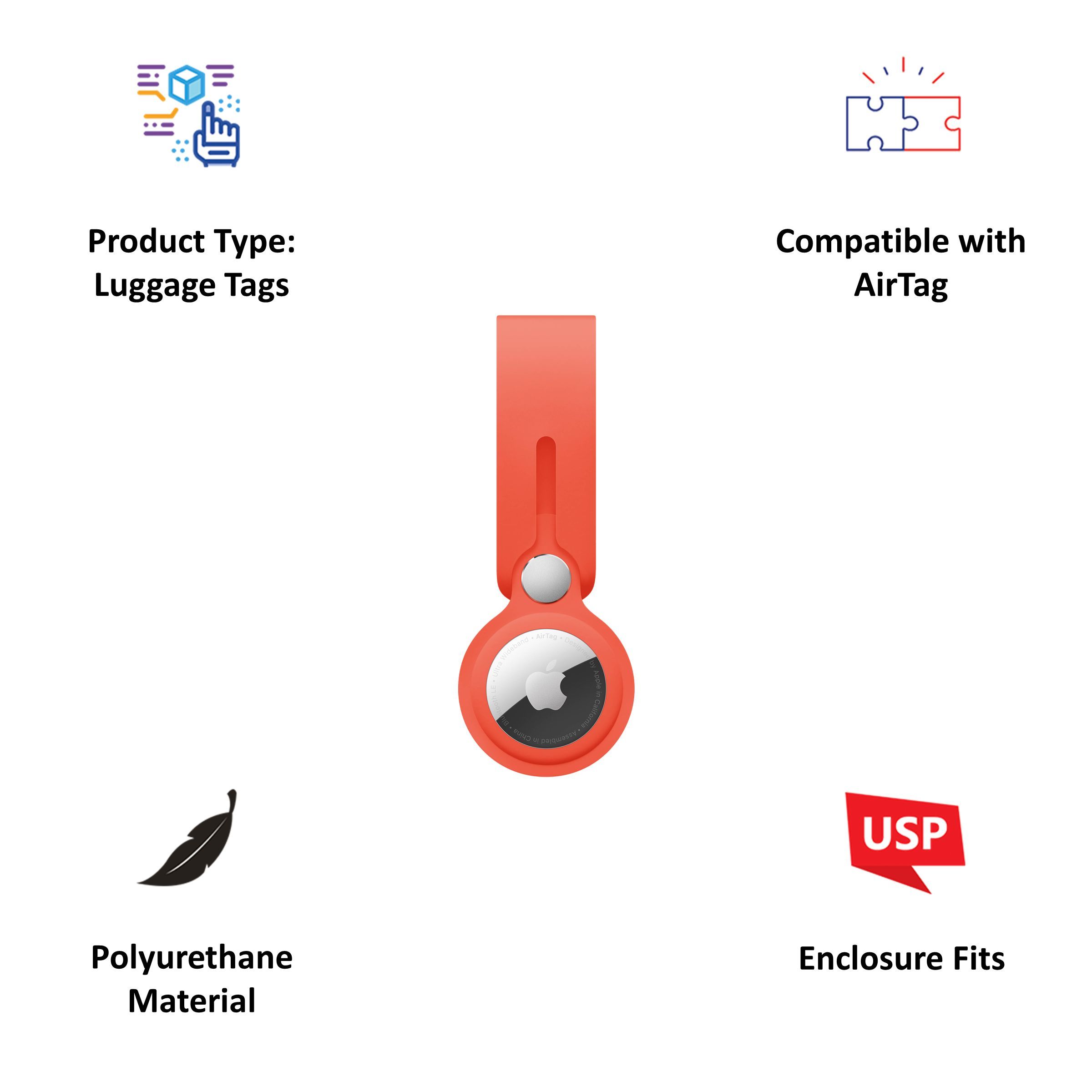 Apple AirTag Luggage Tag (Lightweight and Durable, MK0X3ZM/A, Electric Orange)_3