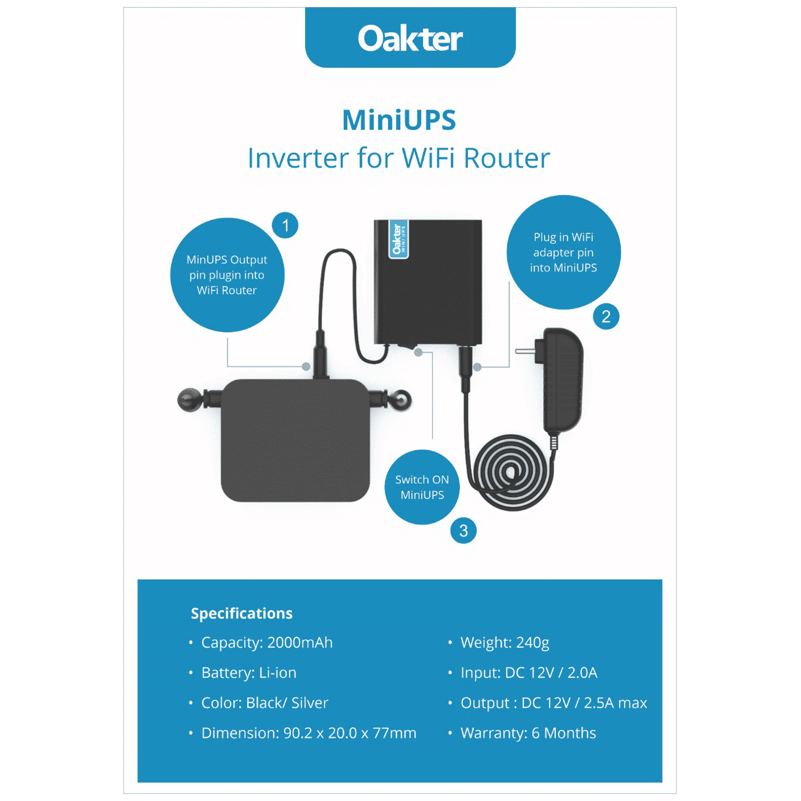 Oakter MiniUPS UPS for Wi-Fi Routers, Set top Box and CCTVs (OMUPS12, Black) Oakter MiniUPS UPS for Wi-Fi Routers, Set top Box and CCTVs (OMUPS12, Black)_6