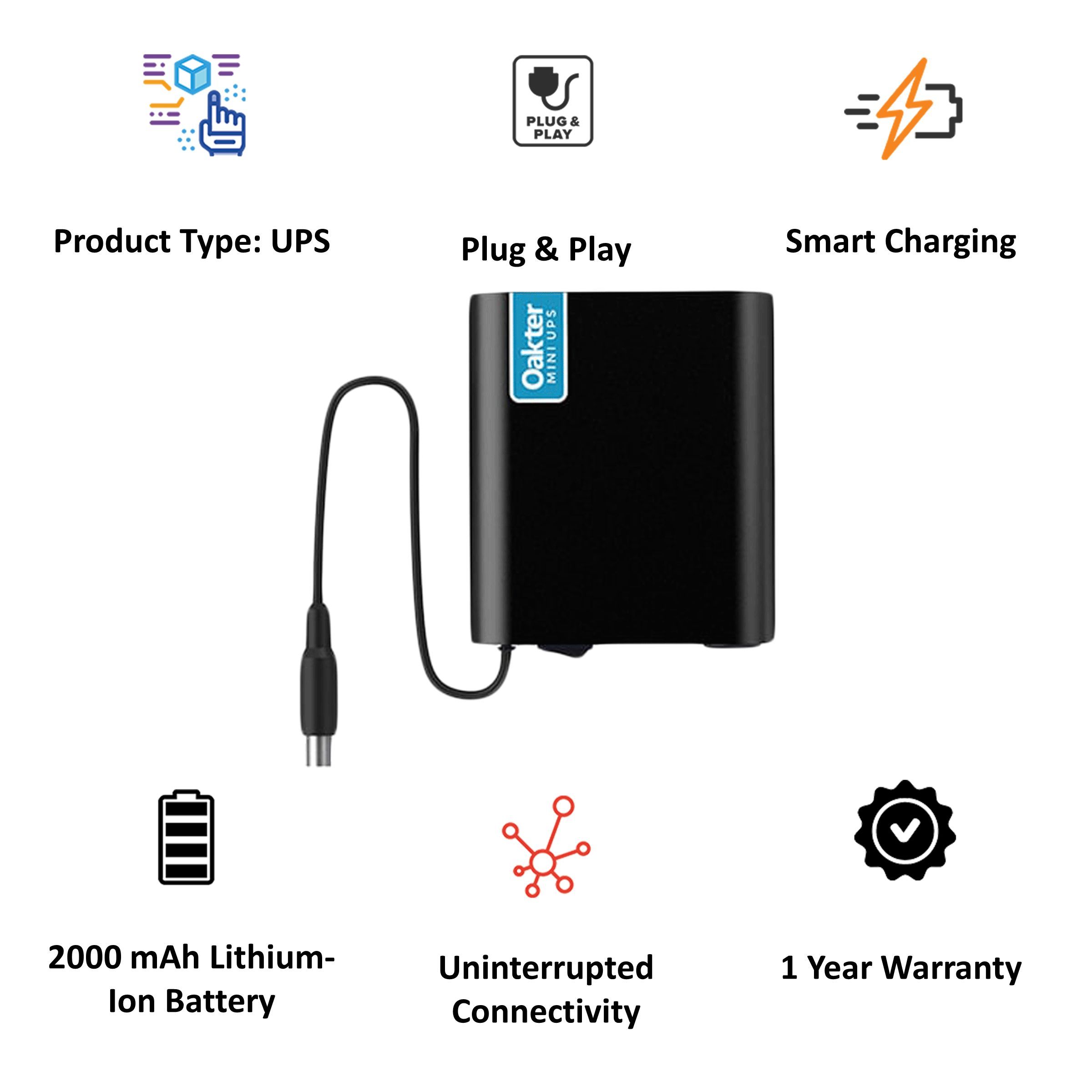 Oakter MiniUPS UPS for Wi-Fi Routers, Set top Box and CCTVs (OMUPS12, Black) Oakter MiniUPS UPS for Wi-Fi Routers, Set top Box and CCTVs (OMUPS12, Black)_4