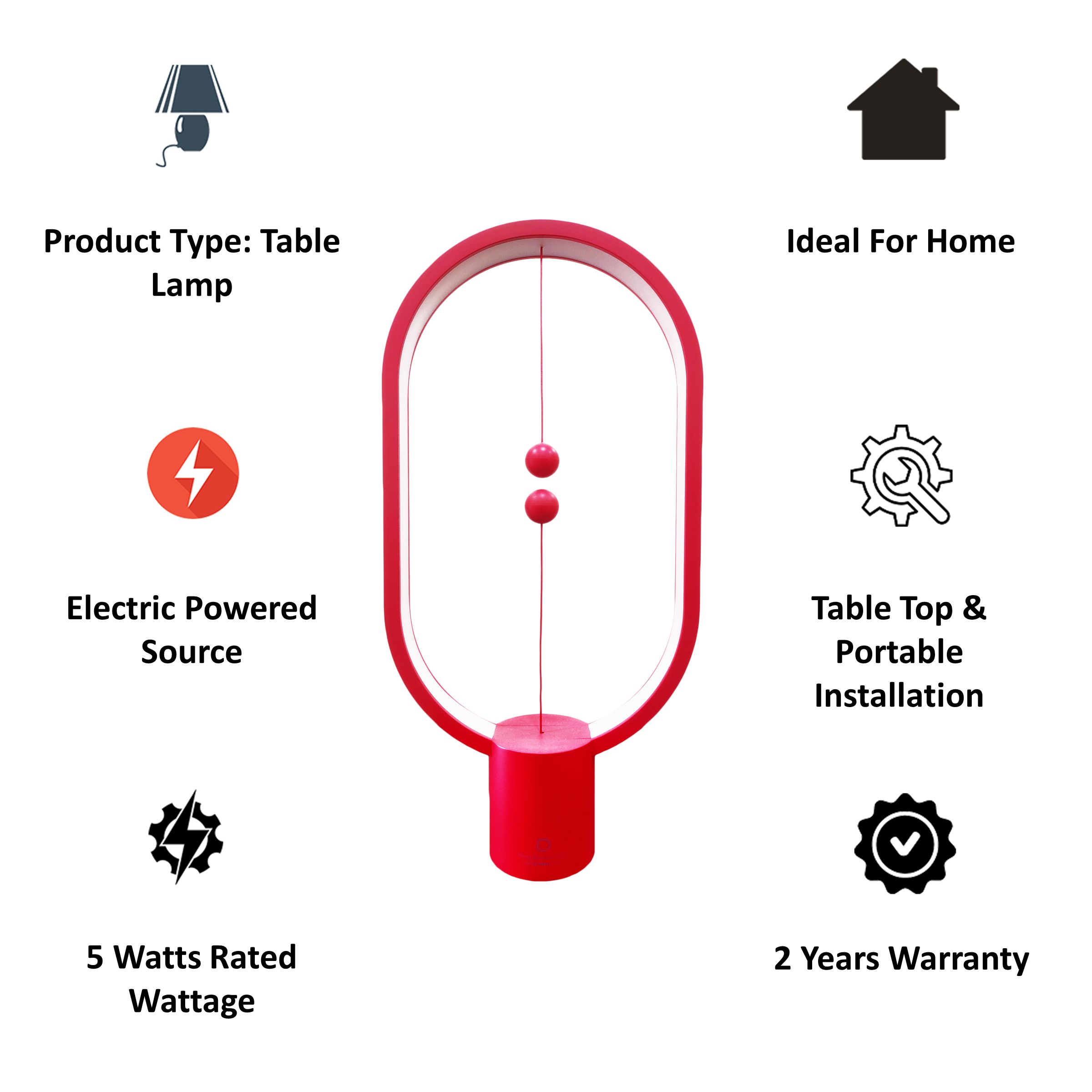 DesignNest Heng Balance 5 Watts LED Table Lamp (249 Lumens, 20000 Hours Life Span, DH0075RD/HBLEUC, Red)_3