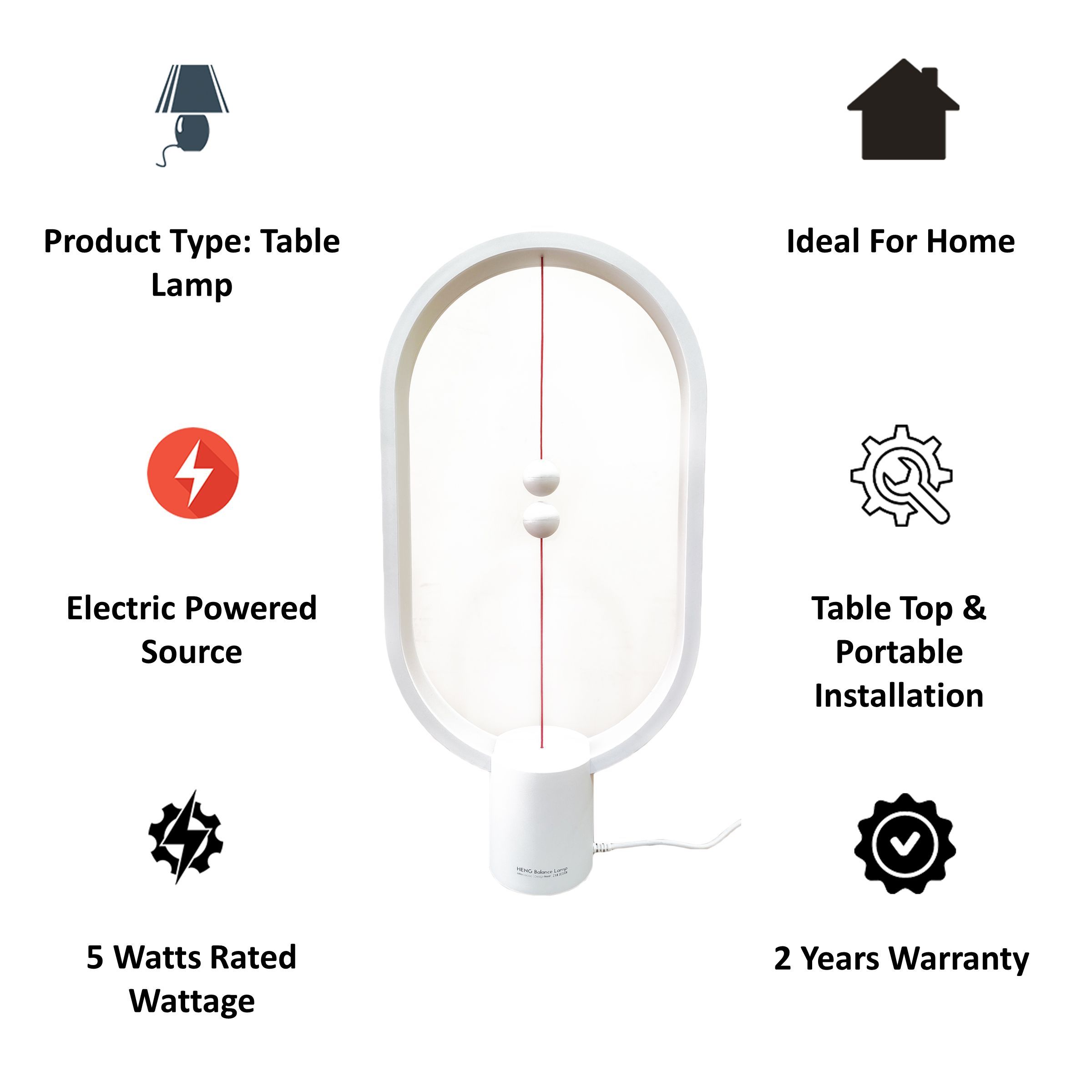 DesignNest Heng Balance 5 Watts LED Table Lamp (249 Lumens, 20000 Hours Life Span, DH0075WT/HBLEUC, White)_3