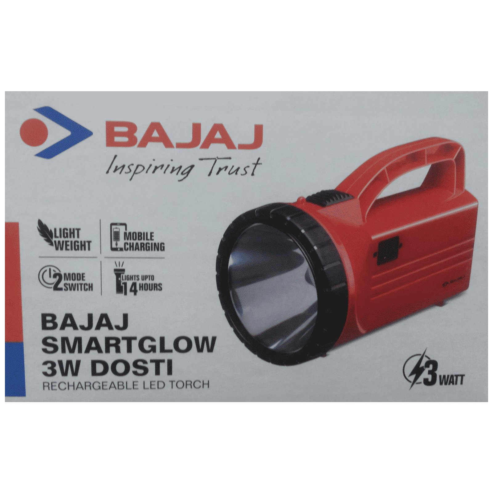 BAJAJ SmartGlow 3 Watts LED Torch (Dust Resistant, 610040, Red)_6