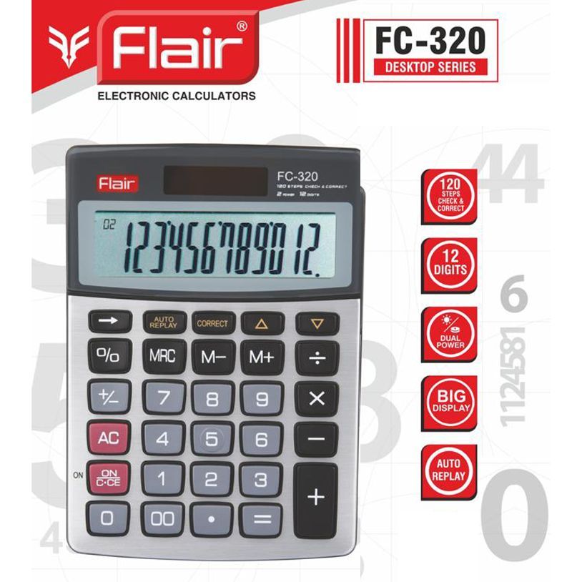Flair Desktop Basic Calculator (120 Step Check and Correct, FC 320, Silver)_4