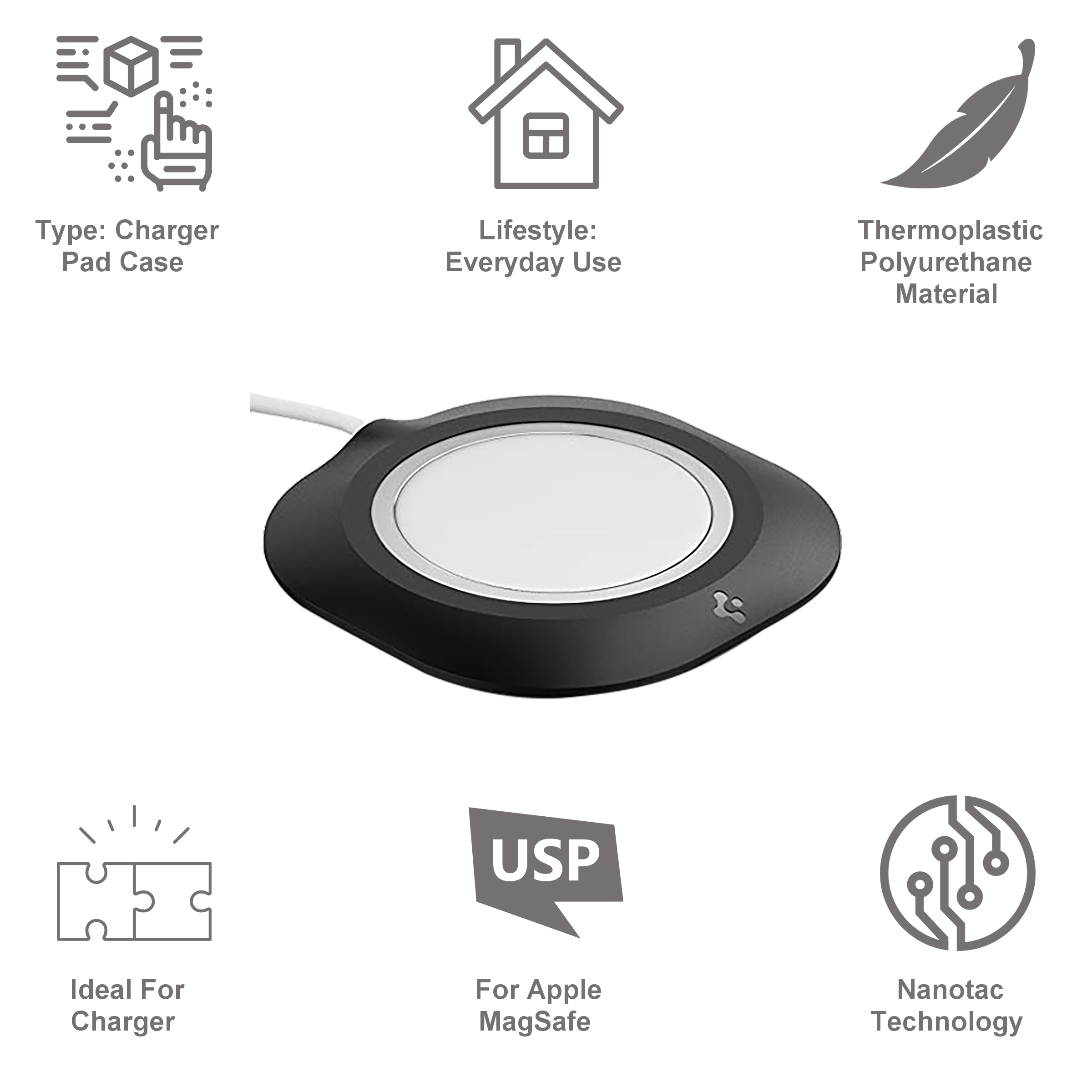 spigen Mag Fit Thermoplastic Polyurethane Charger Case For Apple MagSafe (Nanotac Technology, AMP02340, Black)_2