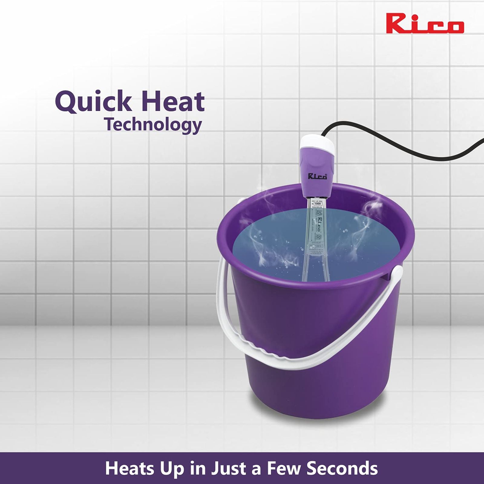 Rico 1000W Shockproof Immersion Rod with Quick Heat Technology (ISI Marked, Purple)_8