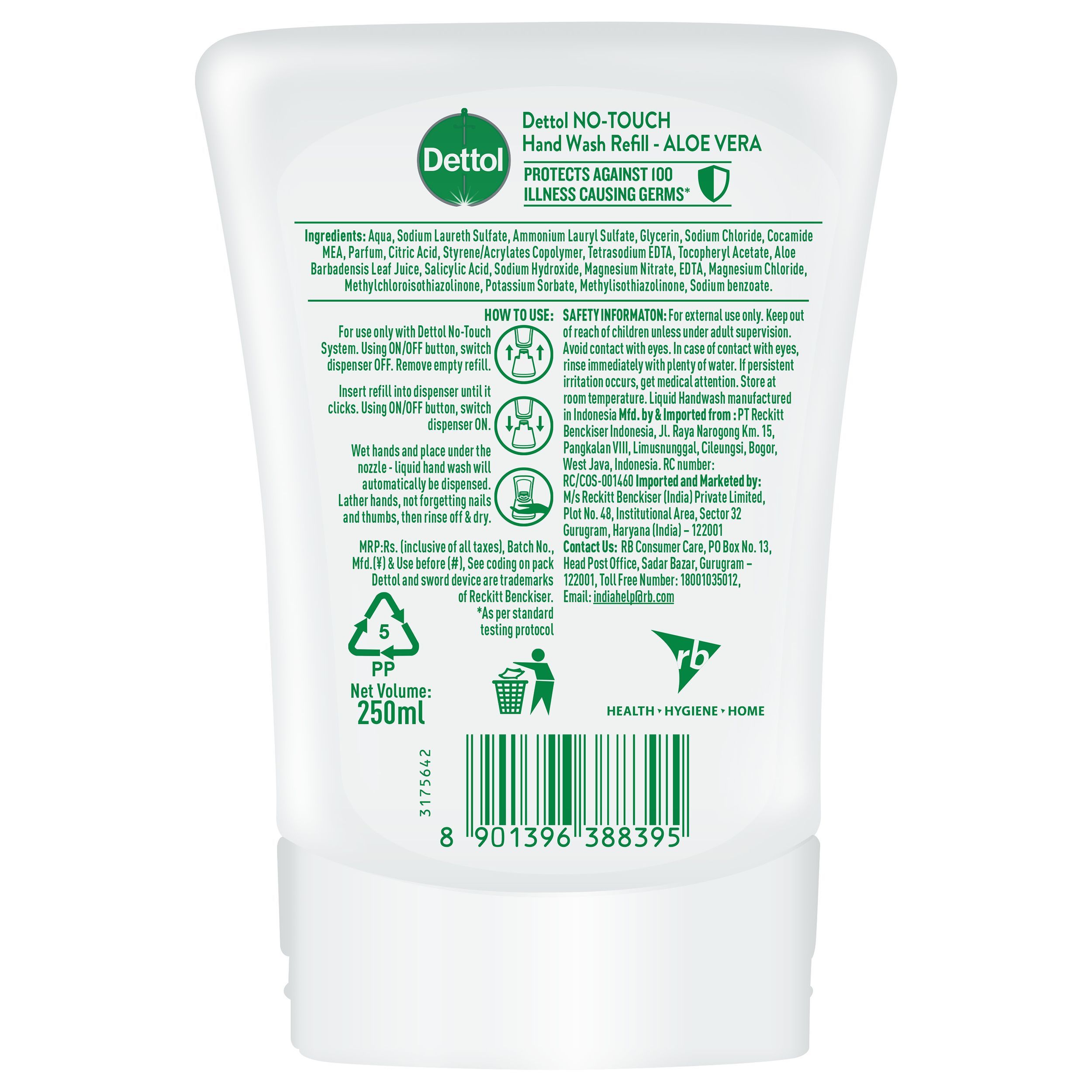 Dettol Automatic Soap Dispenser (Aloe Vera Refill Pack- 250ml, 3192934, White)_9