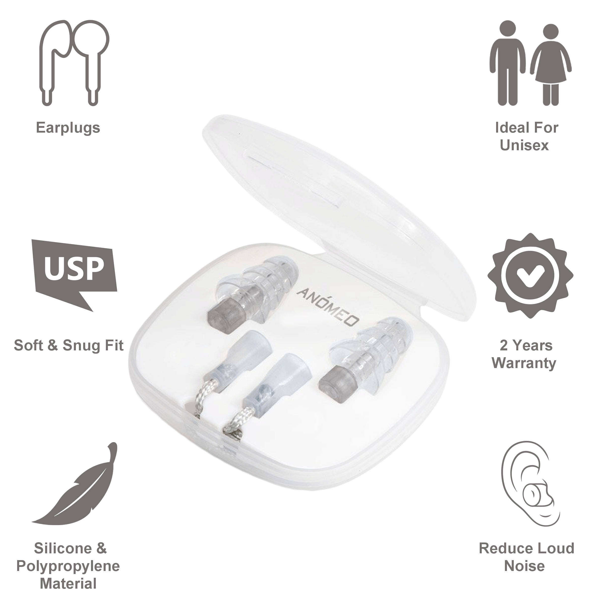 ANOMEO Sleep Silicone and Polypropylene Earplugs (Special Filter to Reduce Loud Noise, 2425, Grey)_3