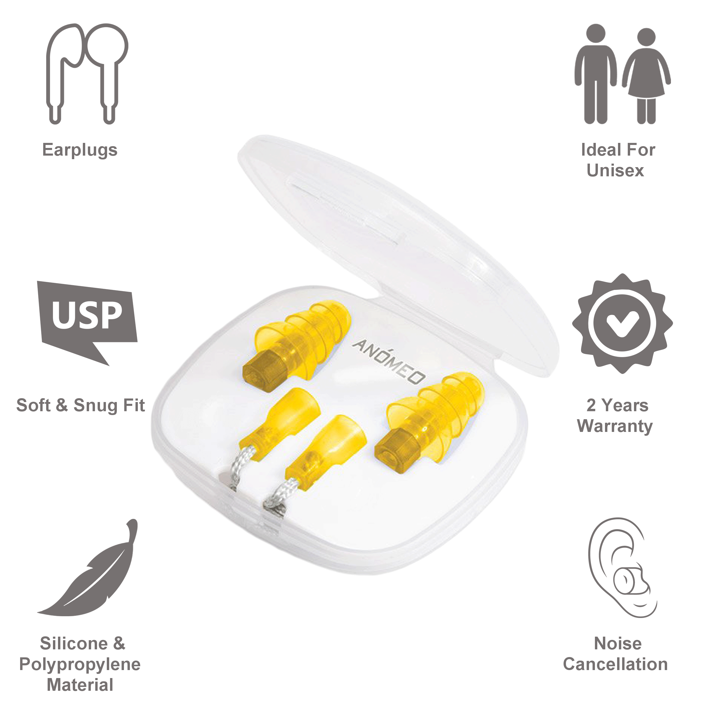ANOMEO Professional Silicone and Polypropylene Earplugs (Cut Out Excess Sound,2427, Yellow)_3