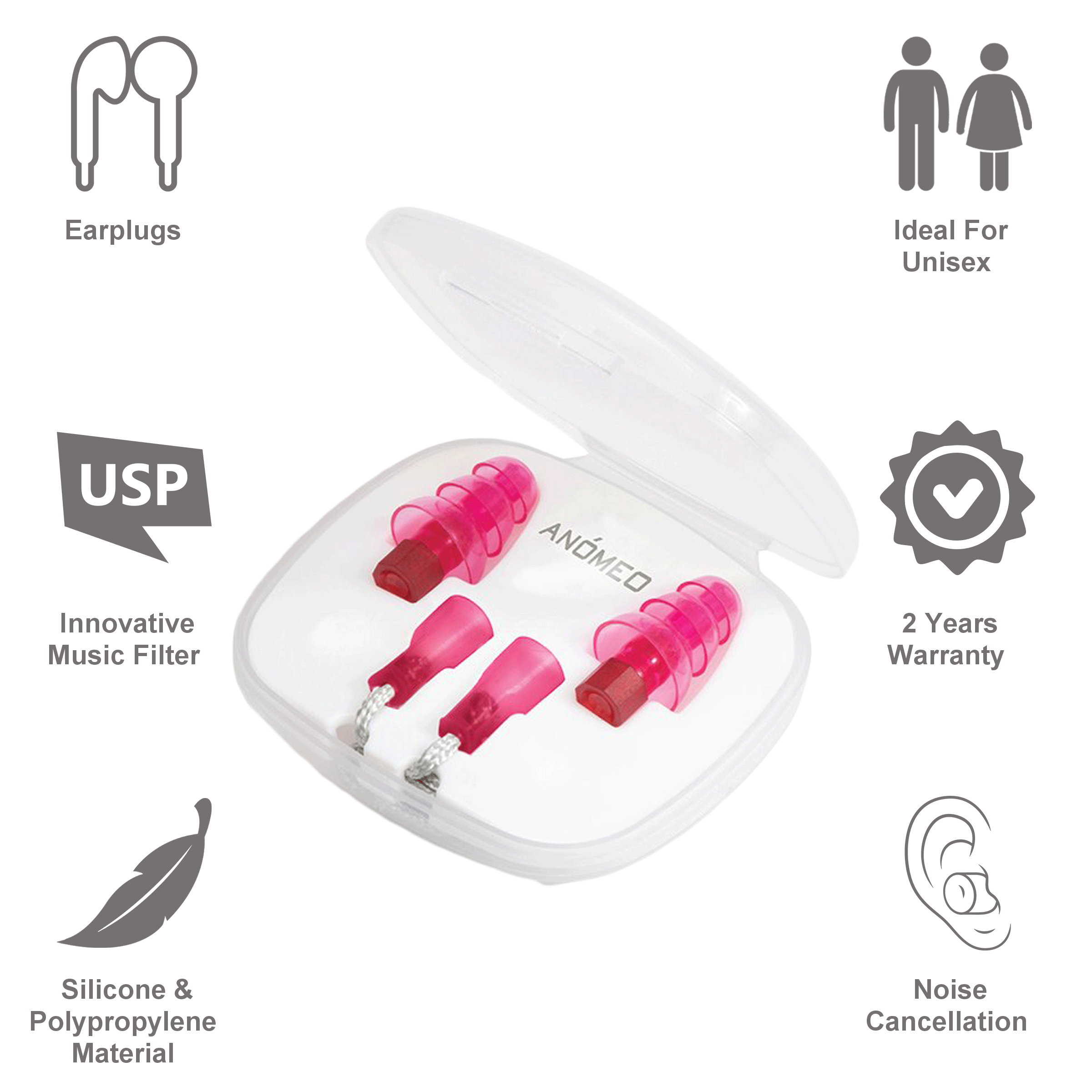 ANOMEO Music Silicone and Polypropylene Earplugs (Preserves Sound Quality, 2429, Pink)_3