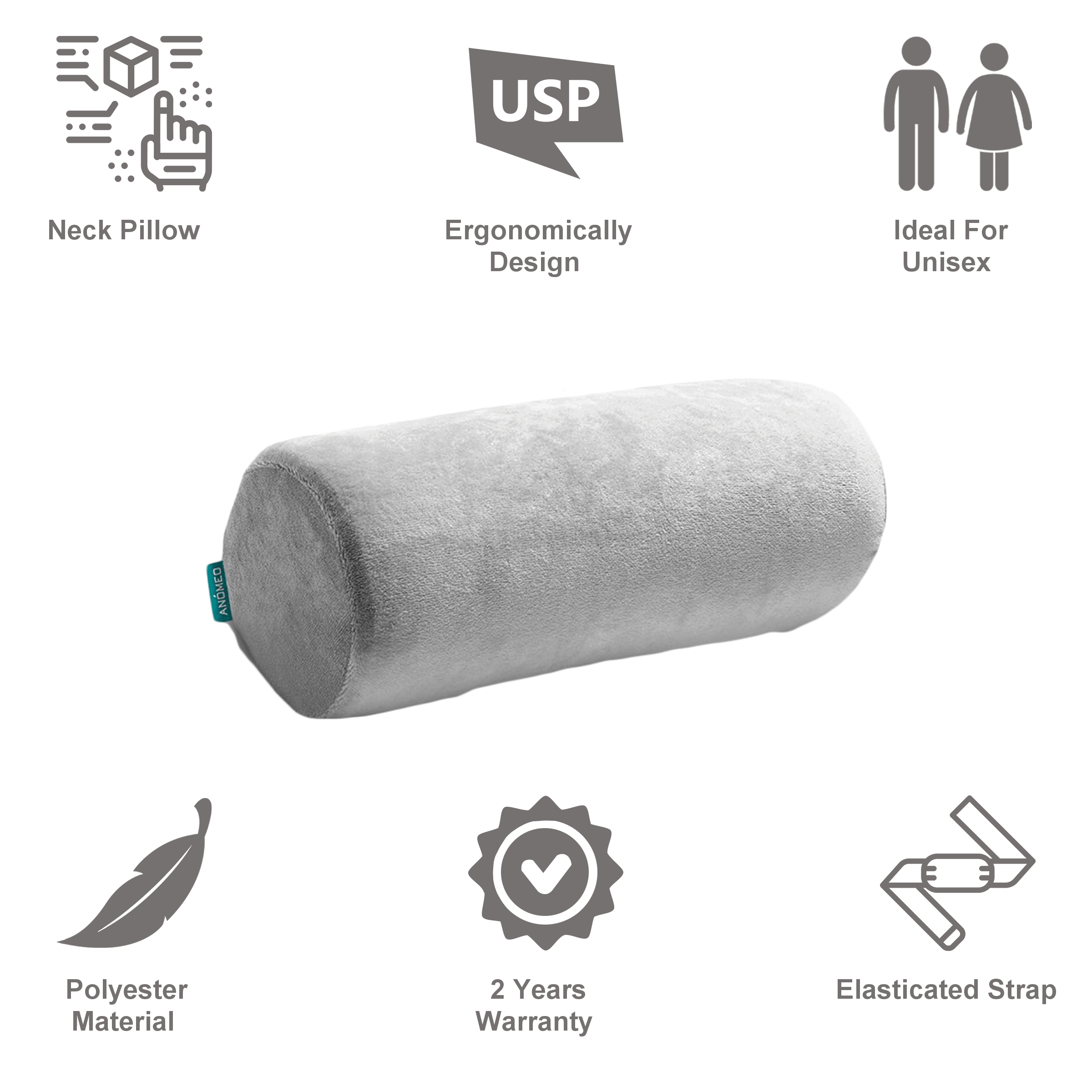 ANOMEO Tube Hypoallergenic Neck Pillow (Memory Foam, 2405, Grey)_3