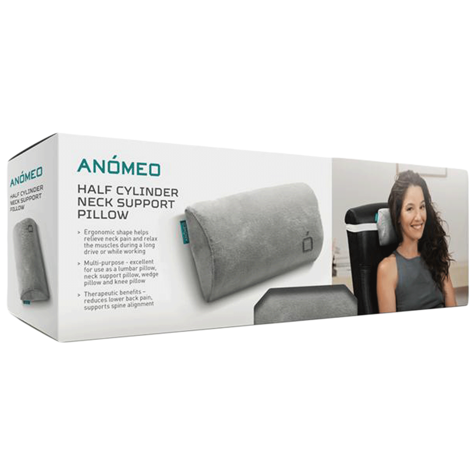 ANOMEO Half Cylinder Memory Foam Neck Pillow (Hypoallergenic and Relieves Neck Pain, 2407, Grey)_4