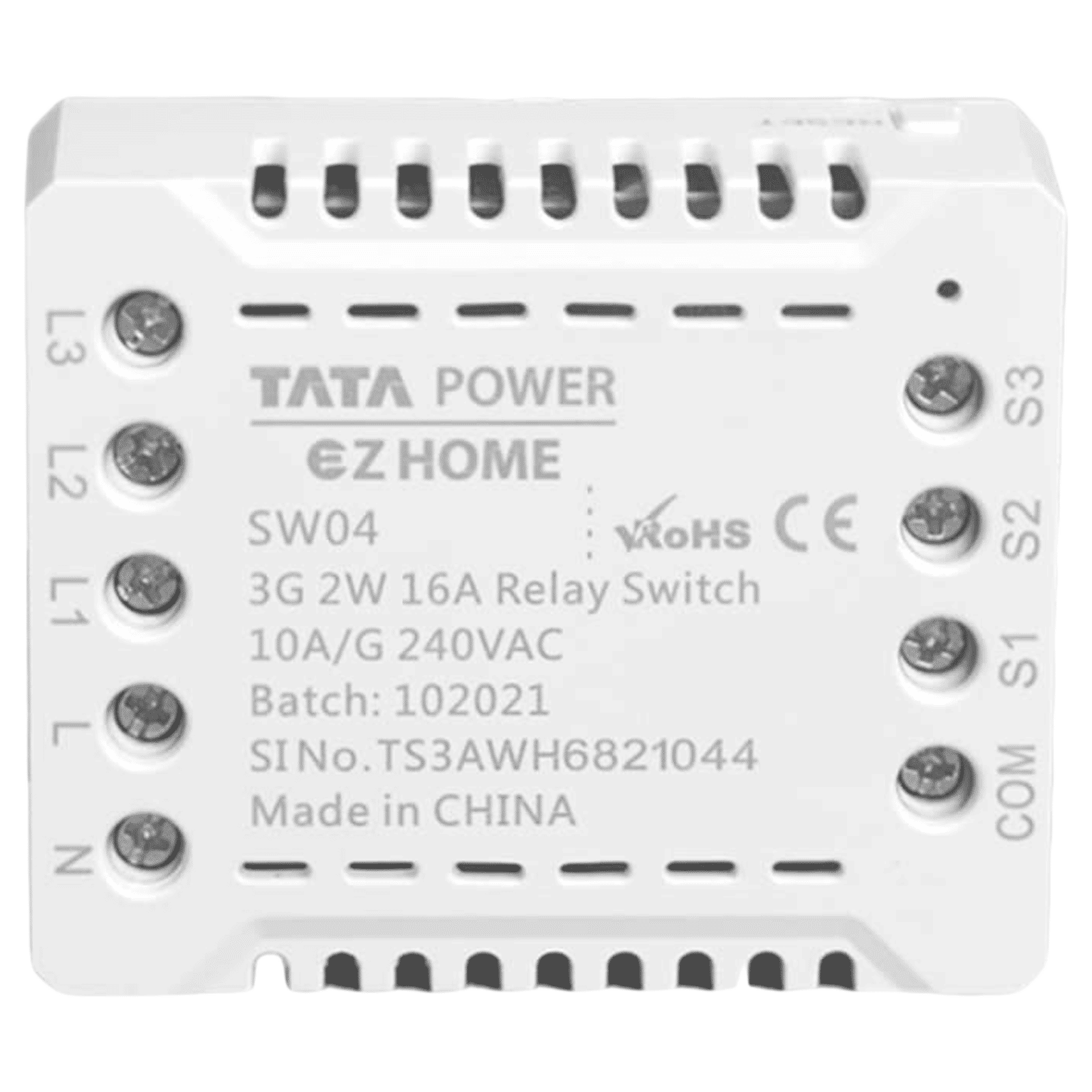 TATA POWER EZ HOME 16 Amps Relay Switch (3 Gang 2-Way, Google and Alexa Voice Assisted, SW04, White)_1
