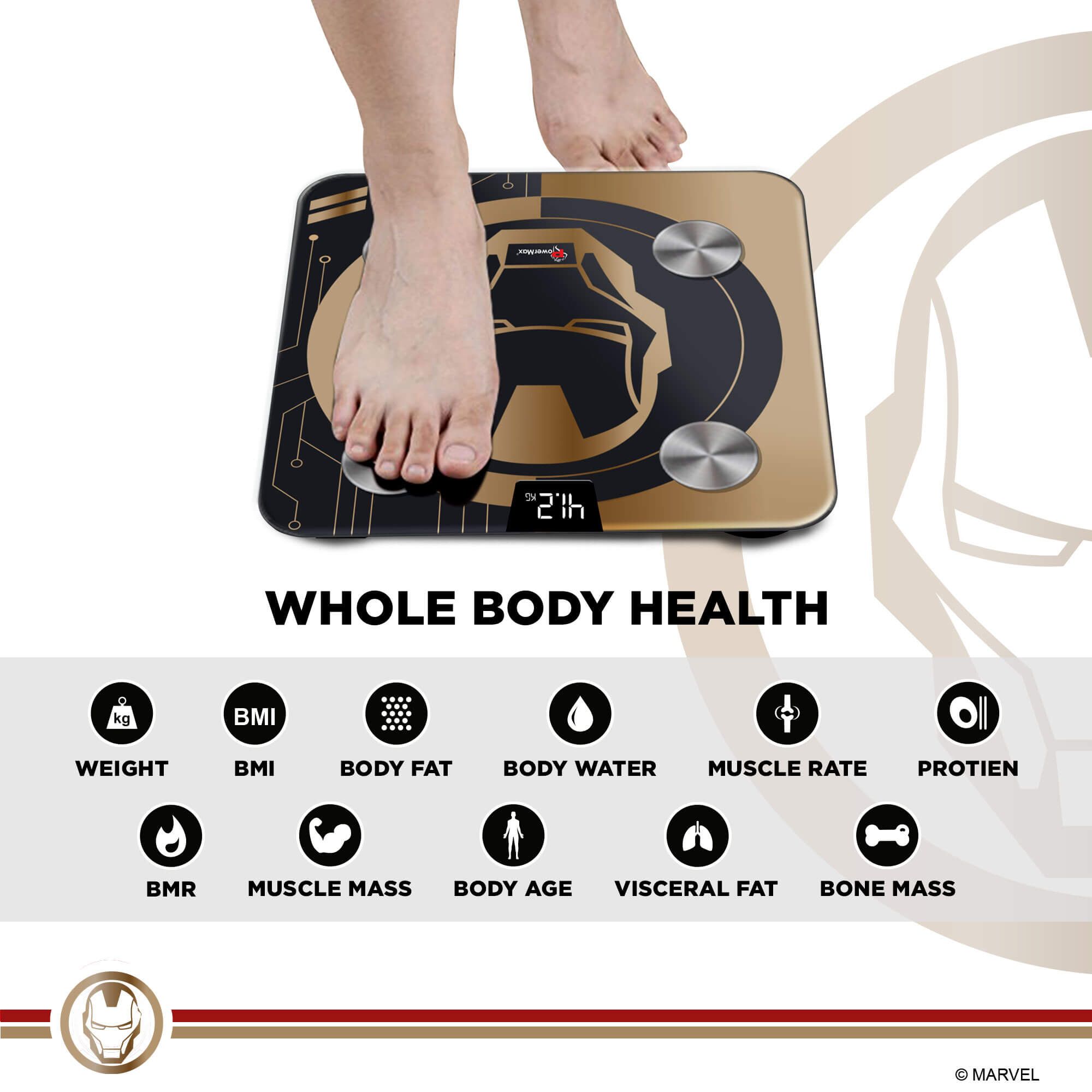 PowerMax Marvel Edition Weight Scale (Bluetooth 4.0 Connectivity, BCA-130-IM-GL, Gold)_6