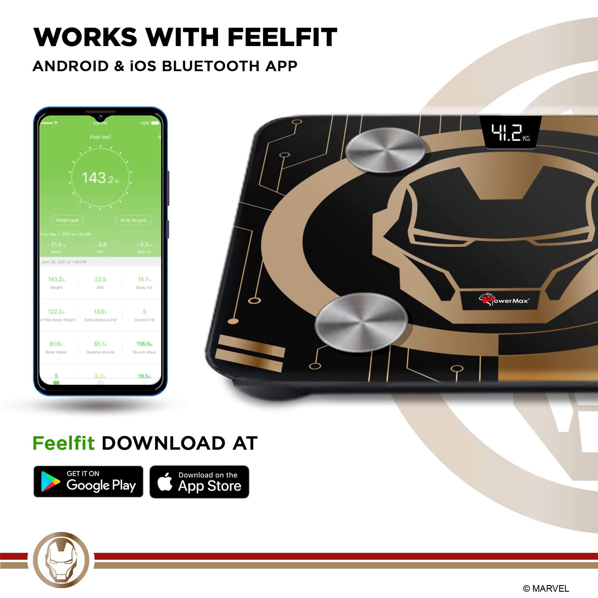 PowerMax Marvel Edition Weight Scale (Bluetooth 4.0 Connectivity, BCA-130-IM-GL, Gold)_7