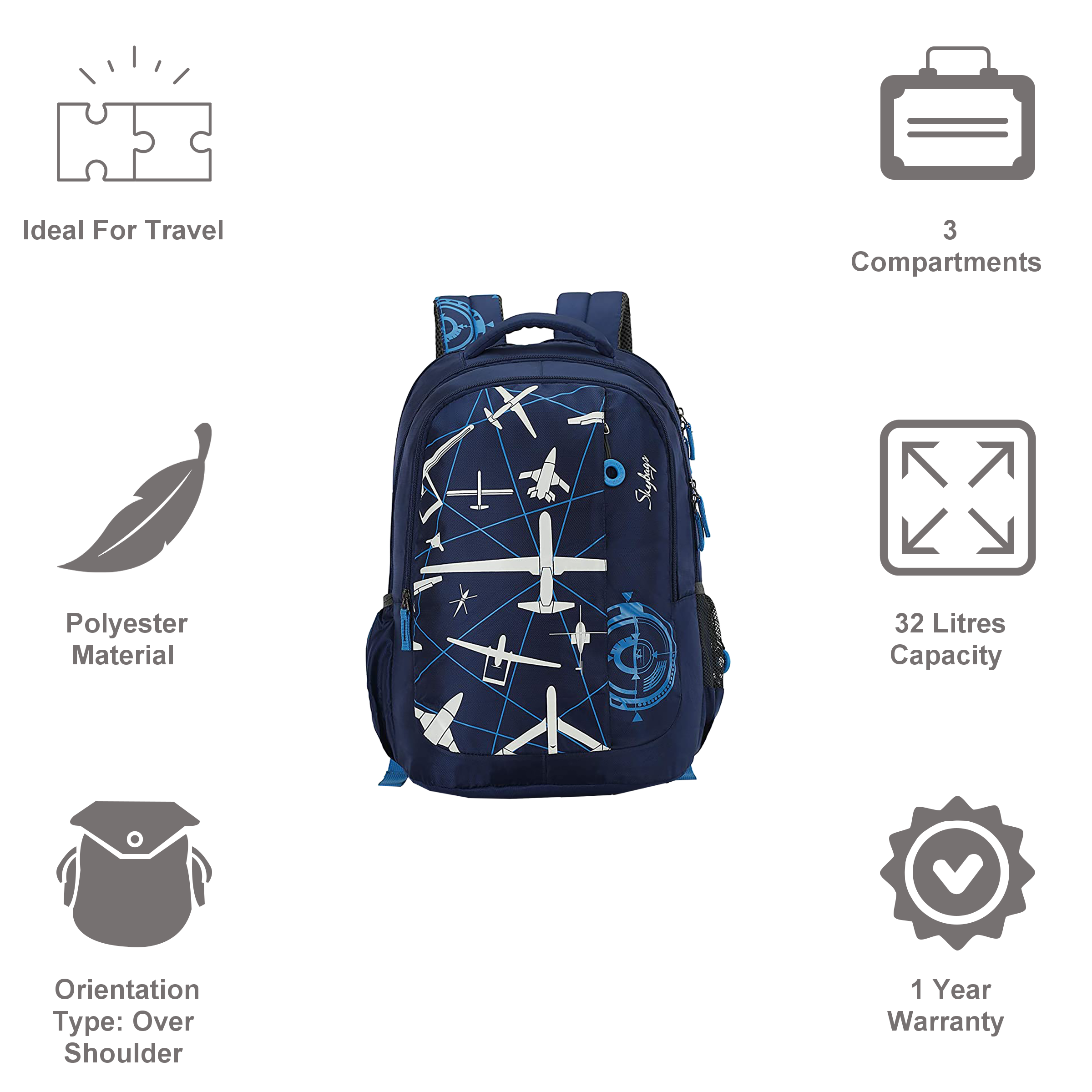 Skybags New Neon 32 Litres Polyester Backpack (3 Compartments, BPNNE17HBLU, Blue)_4