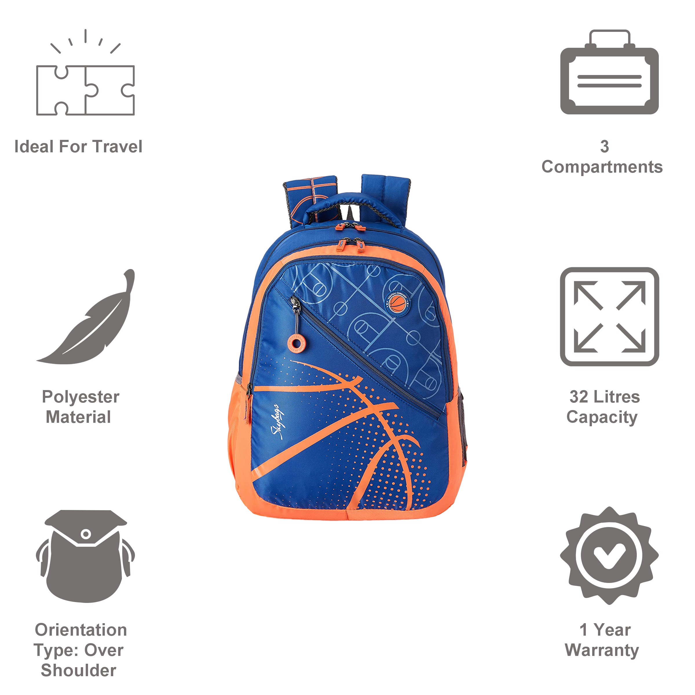 Skybags New Neon 32 Litres Polyester Backpack (3 Compartments, BPNNE18HBLU, Blue)_4