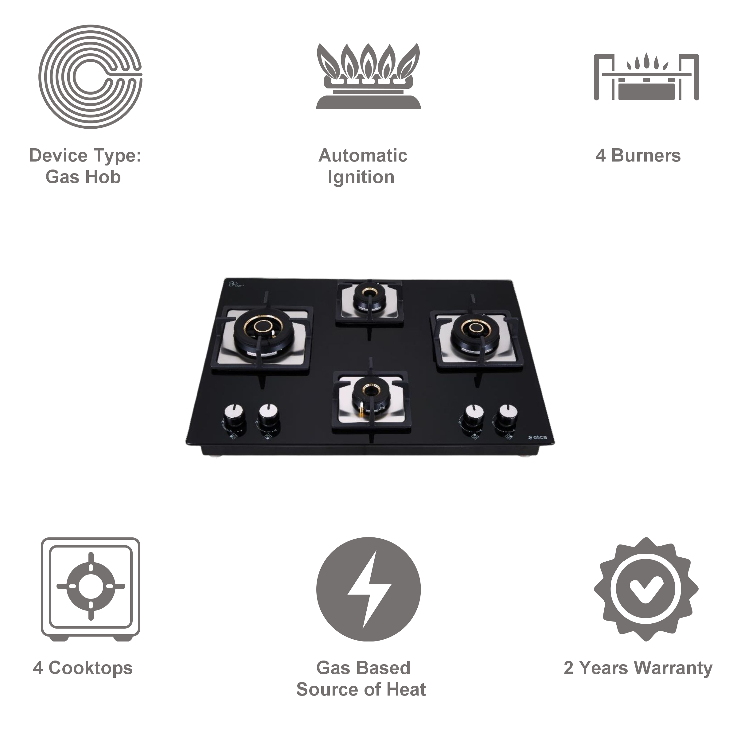 Elica FLEXI MFC AB 470 MT Toughened Glass Top 4 Burner Automatic Electric Hob (Cast Iron Grid, Black)_4