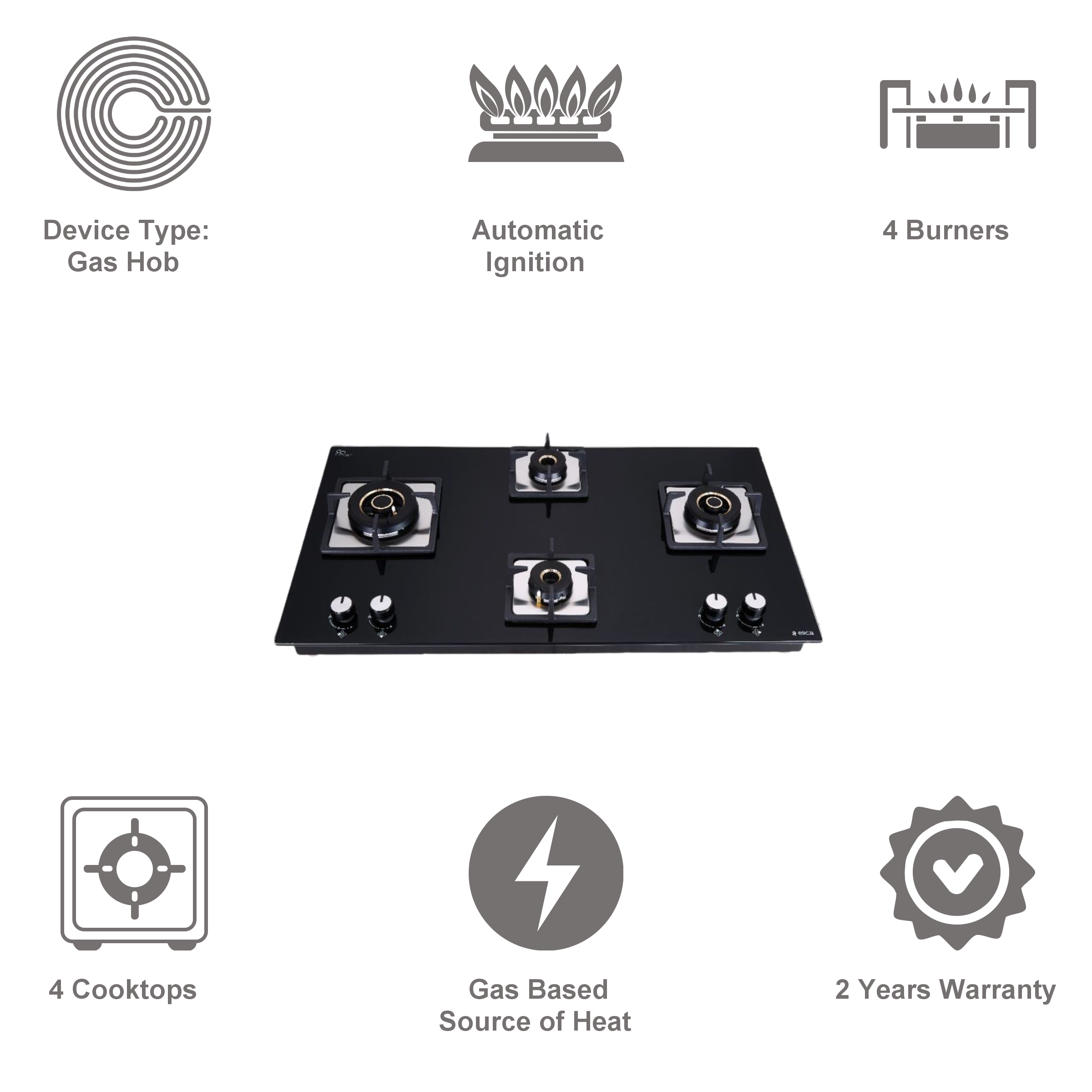 Elica FLEXI MFC AB 491 MT Toughened Glass Top 4 Burner Automatic Electric Hob (Cast Iron Grid, Black)_4