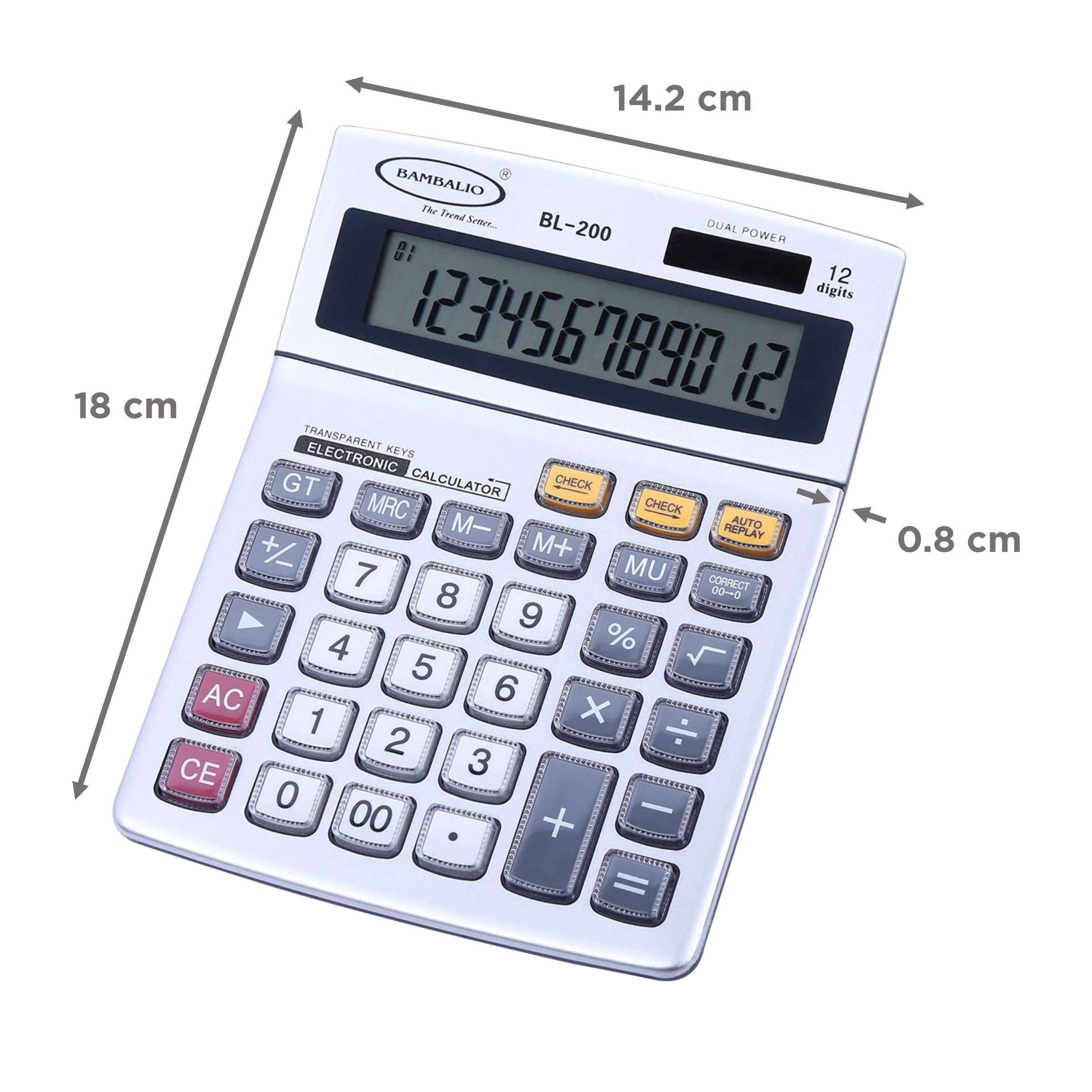 BAMBALIO Basic Calculator (12 Digits-Large Display, BL-200, Silver)_2