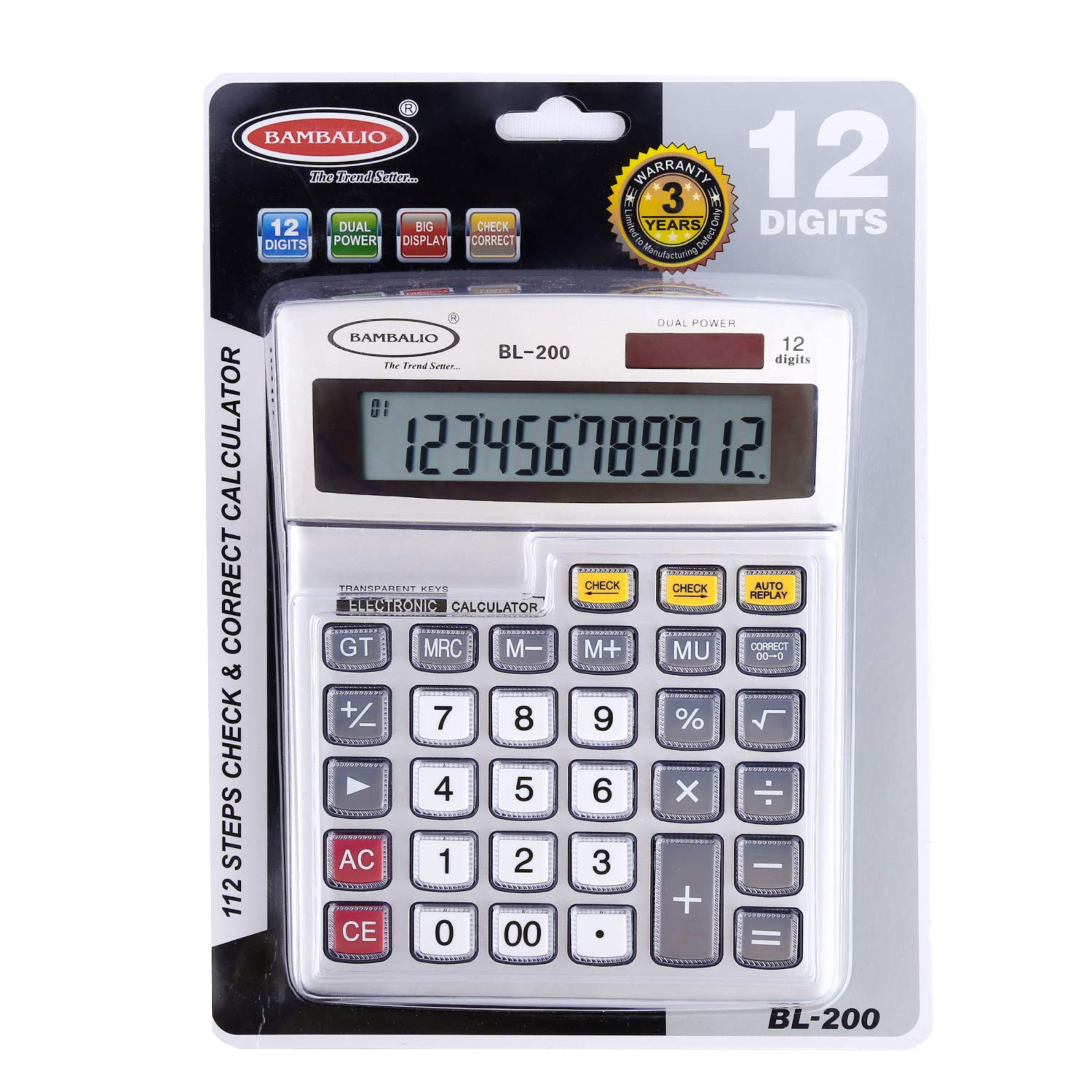 BAMBALIO Basic Calculator (12 Digits-Large Display, BL-200, Silver)_8
