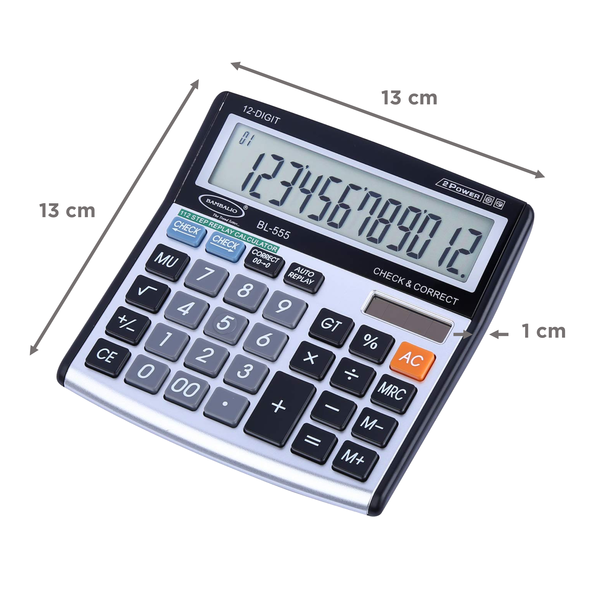 BAMBALIO Basic Calculator (12 Digits-Large Display, BL-555, Metallic)_2