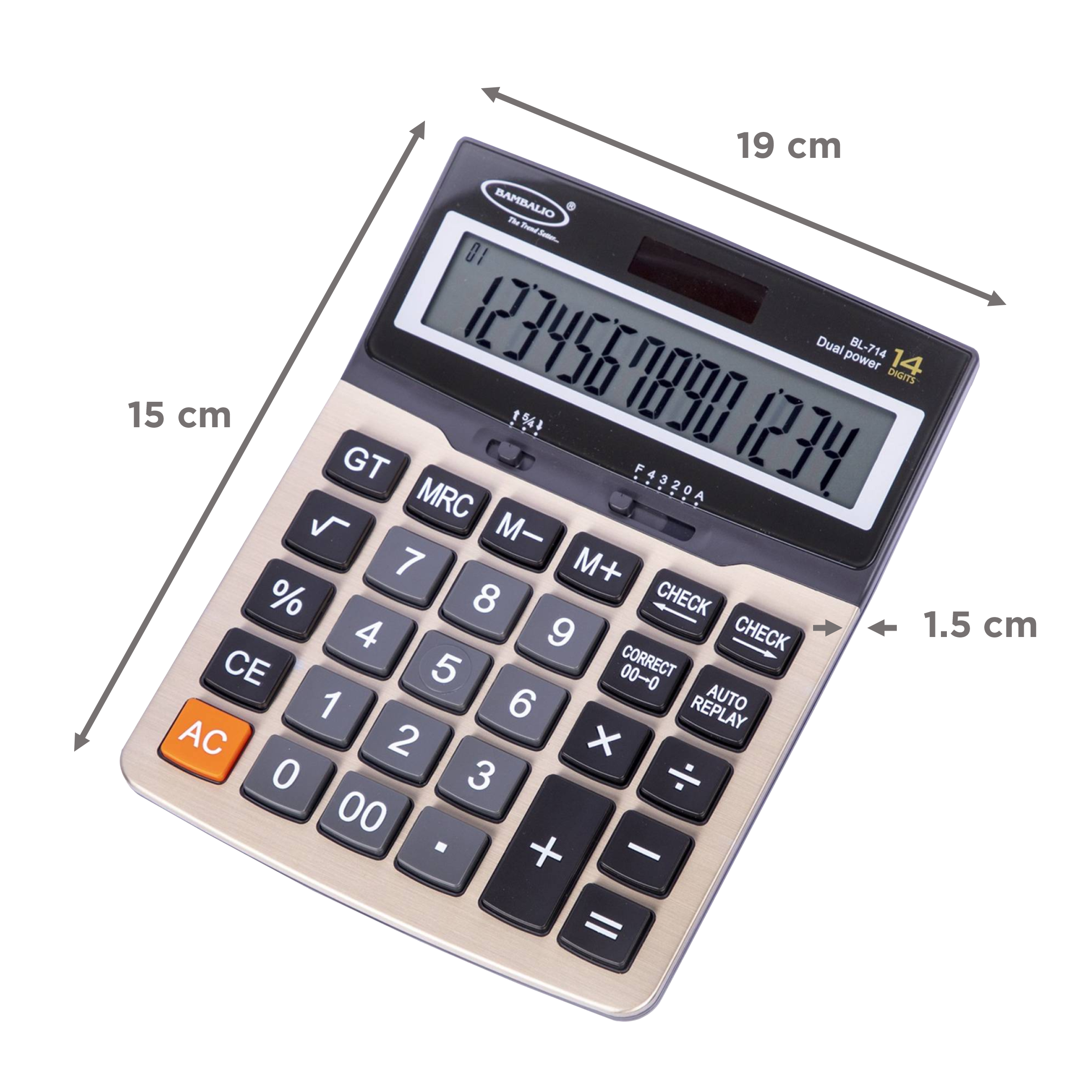 BAMBALIO Basic Calculator (14 Digits-Large Display, BL-714, Metallic)_2