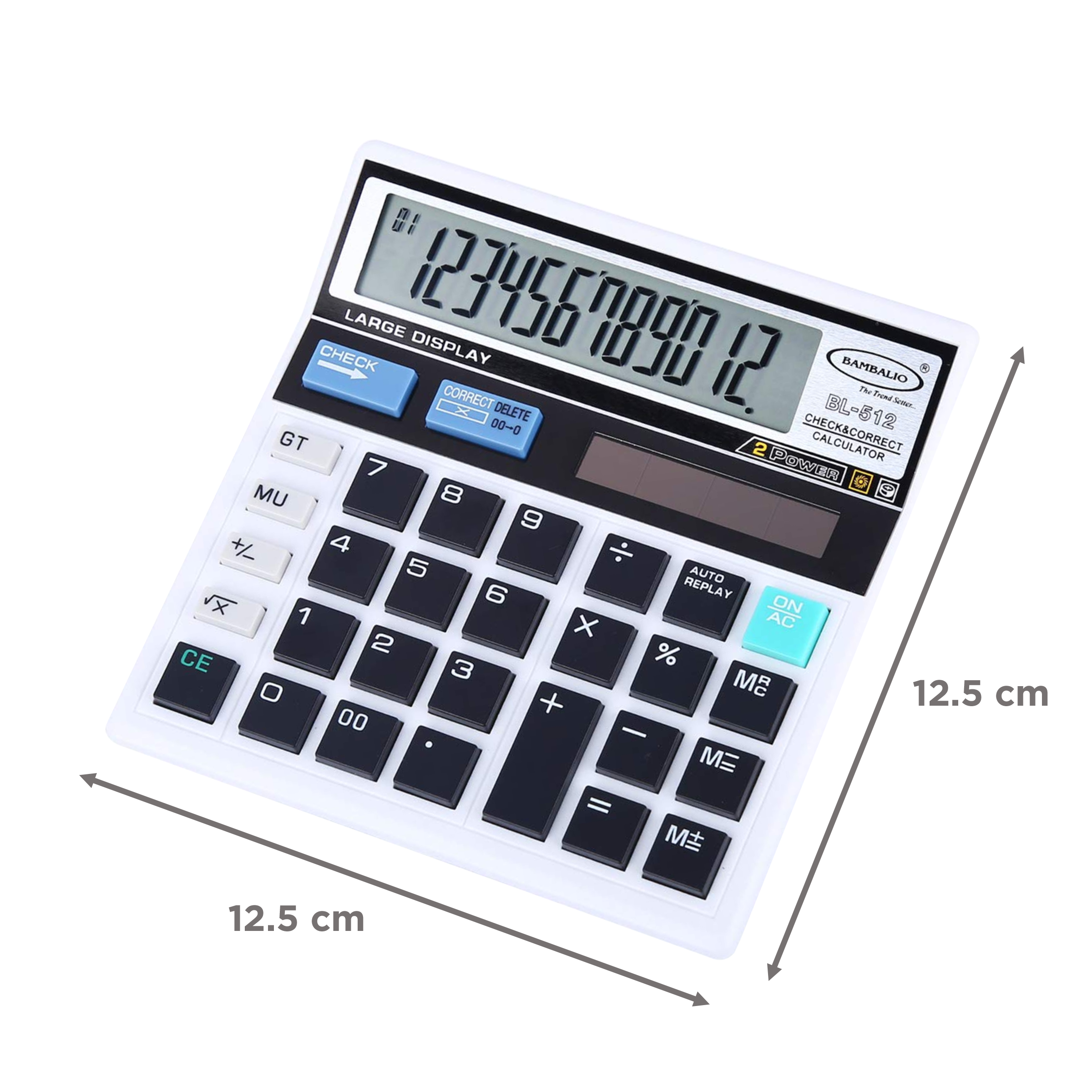 BAMBALIO Basic Calculator (12 Digits-Large Display, BL-512 W, White)_2
