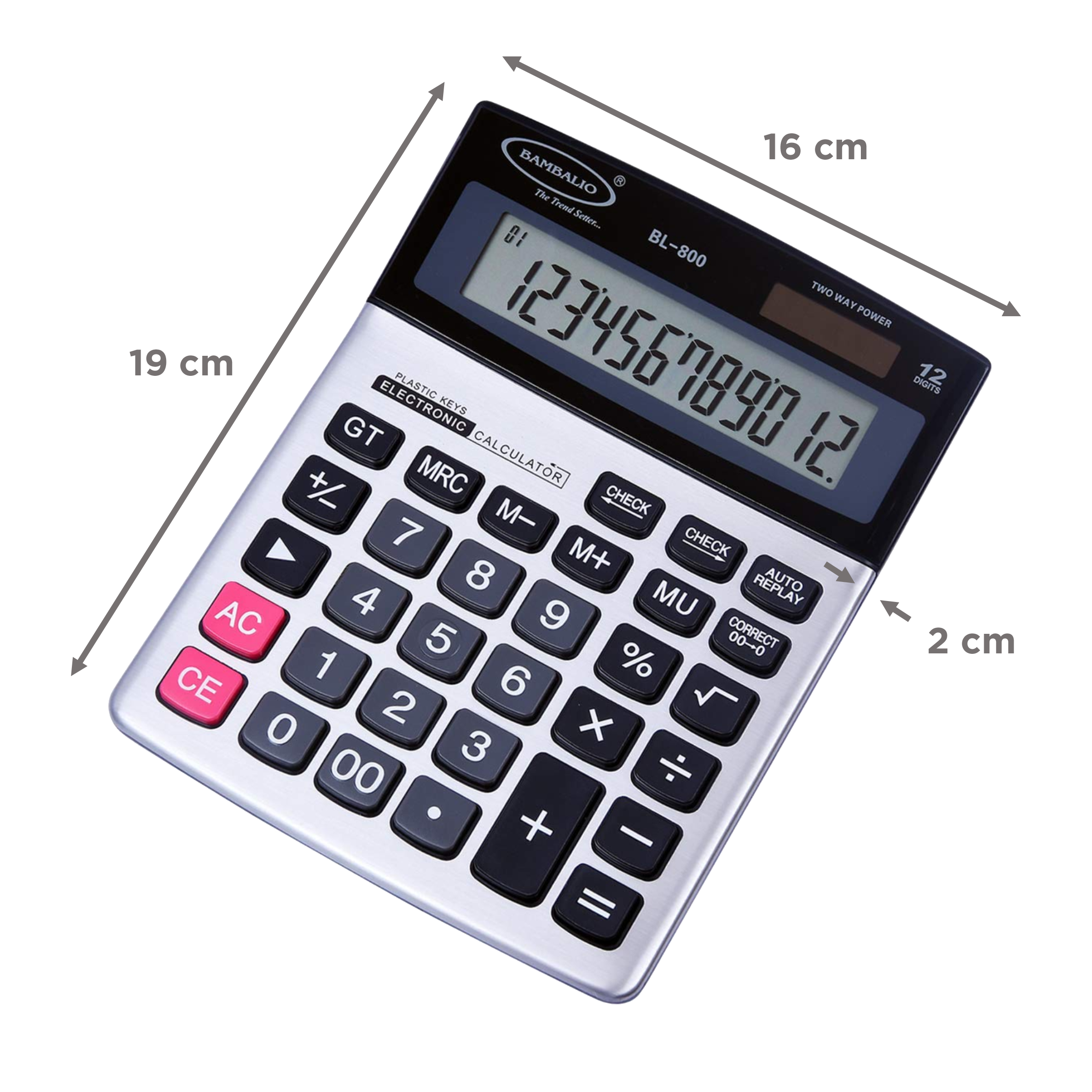 BAMBALIO Basic Calculator (12 Digits-Large Display, BL-800, Silver)_2