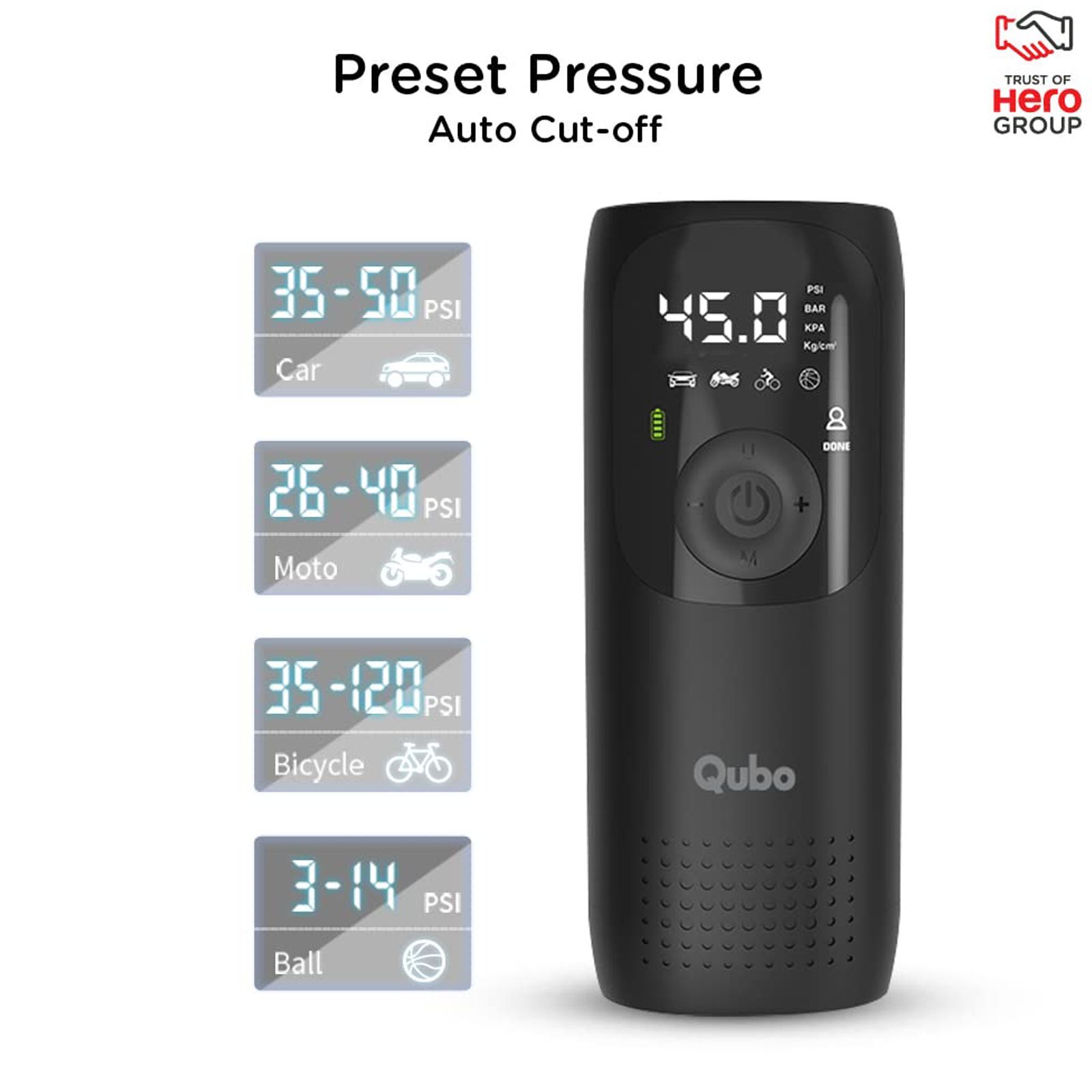 Qubo Smart 150 psi Tyre Inflator for Cars & Bikes (Pre-set Pressure, HIA01BL001, Black)_3