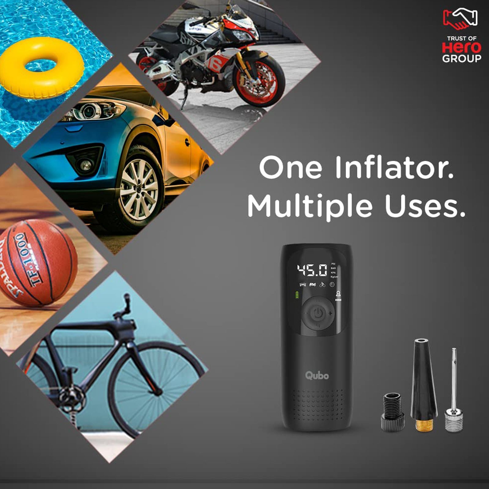 Qubo Smart 150 psi Tyre Inflator for Cars & Bikes (Pre-set Pressure, HIA01BL001, Black)_5