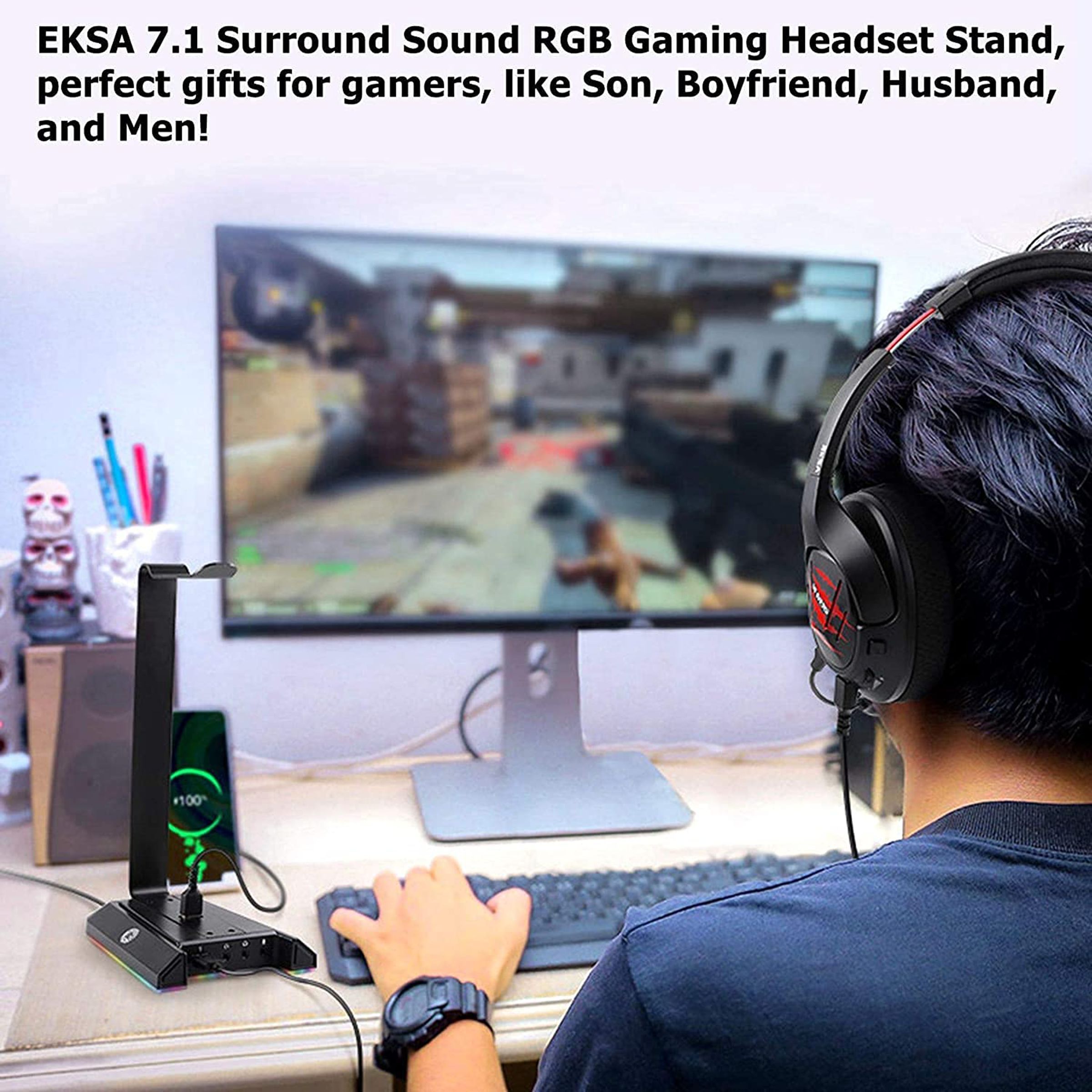 EKSA Gaming Headset Stand (7.1 Surround Sound, EW1RGB, Black)_6