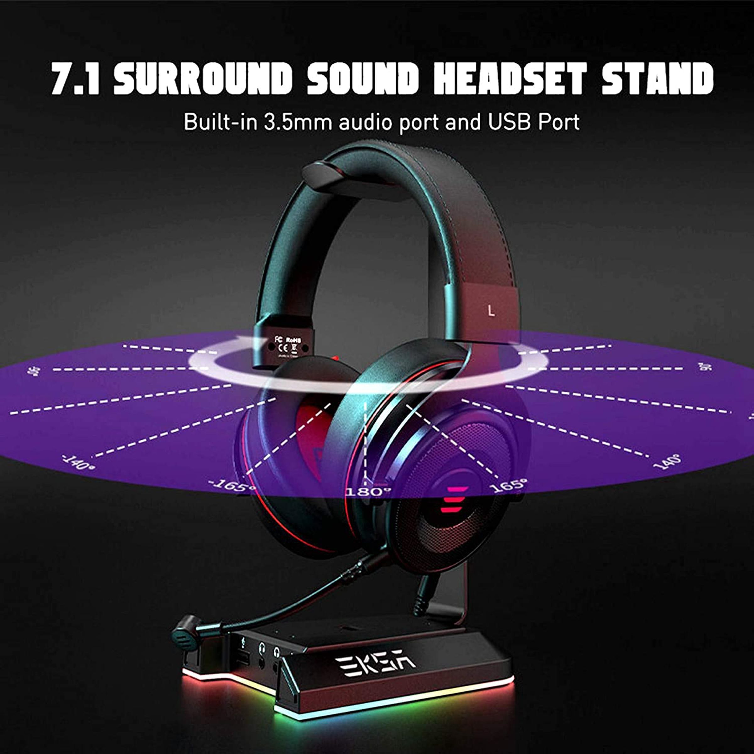 EKSA Gaming Headset Stand (7.1 Surround Sound, EW1RGB, Black)_7