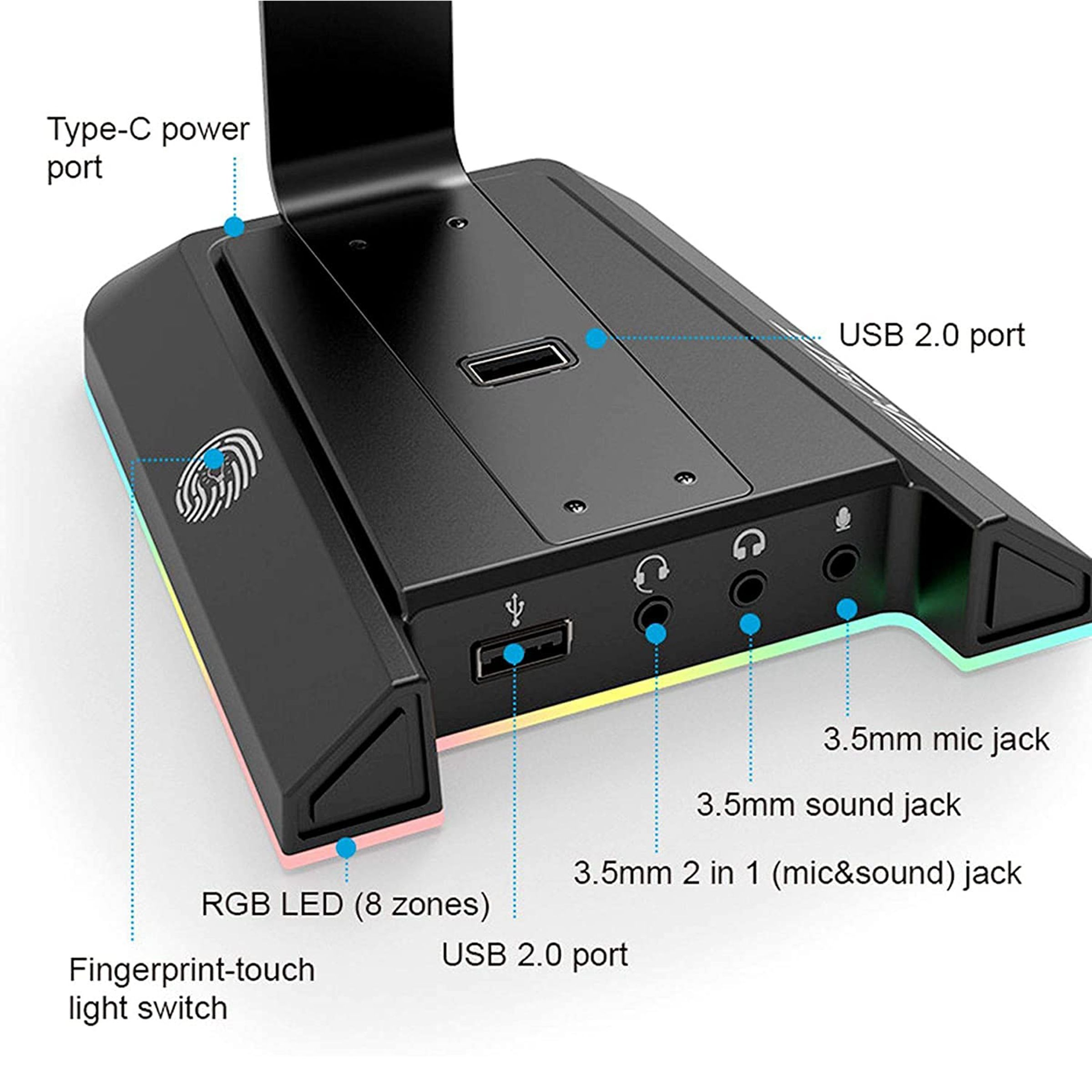 EKSA Gaming Headset Stand (7.1 Surround Sound, EW1RGB, Black)_3