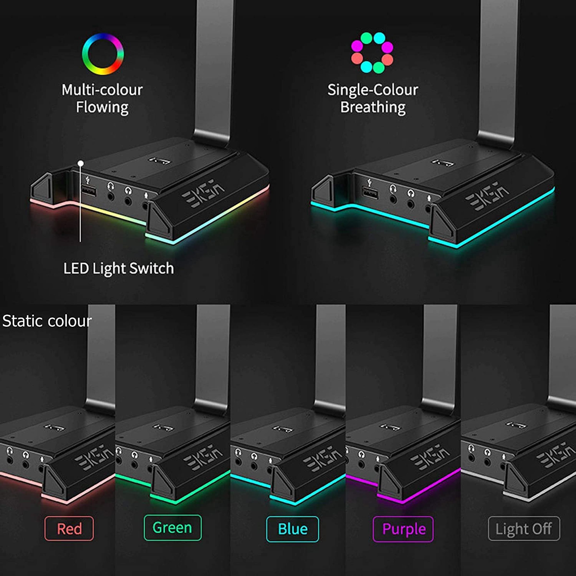 EKSA Gaming Headset Stand (7.1 Surround Sound, EW1RGB, Black)_4