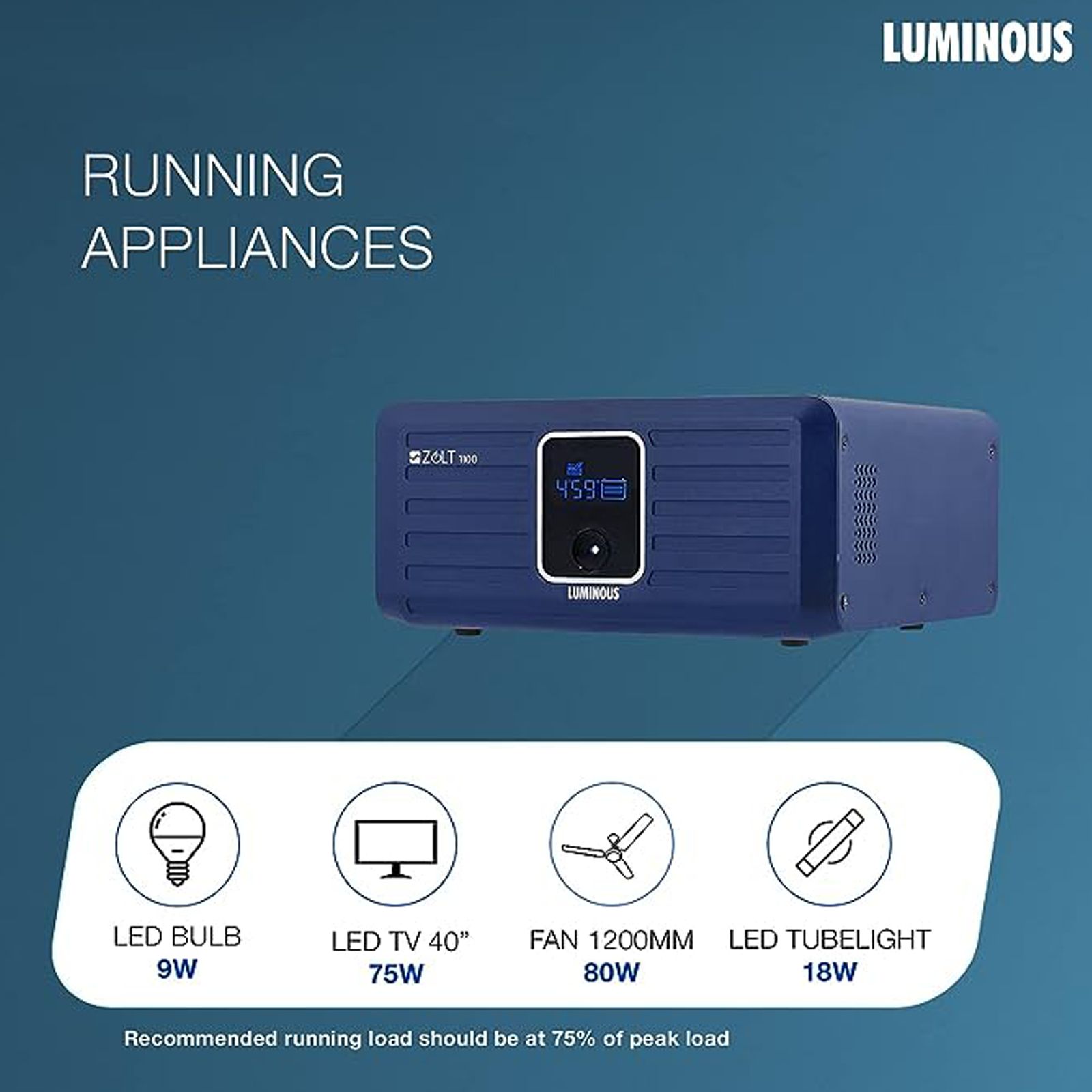 LUMINOUS Zolt 1100 24.5 Amps Inverter (Digital Display, Blue)_2