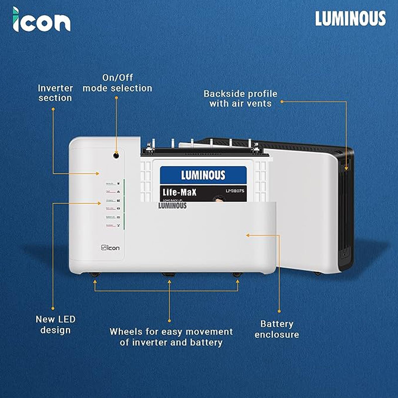 LUMINOUS iCon1100 6.3 Amps Inverter (White) LUMINOUS iCon1100 6.3 Amps Inverter (White)_3