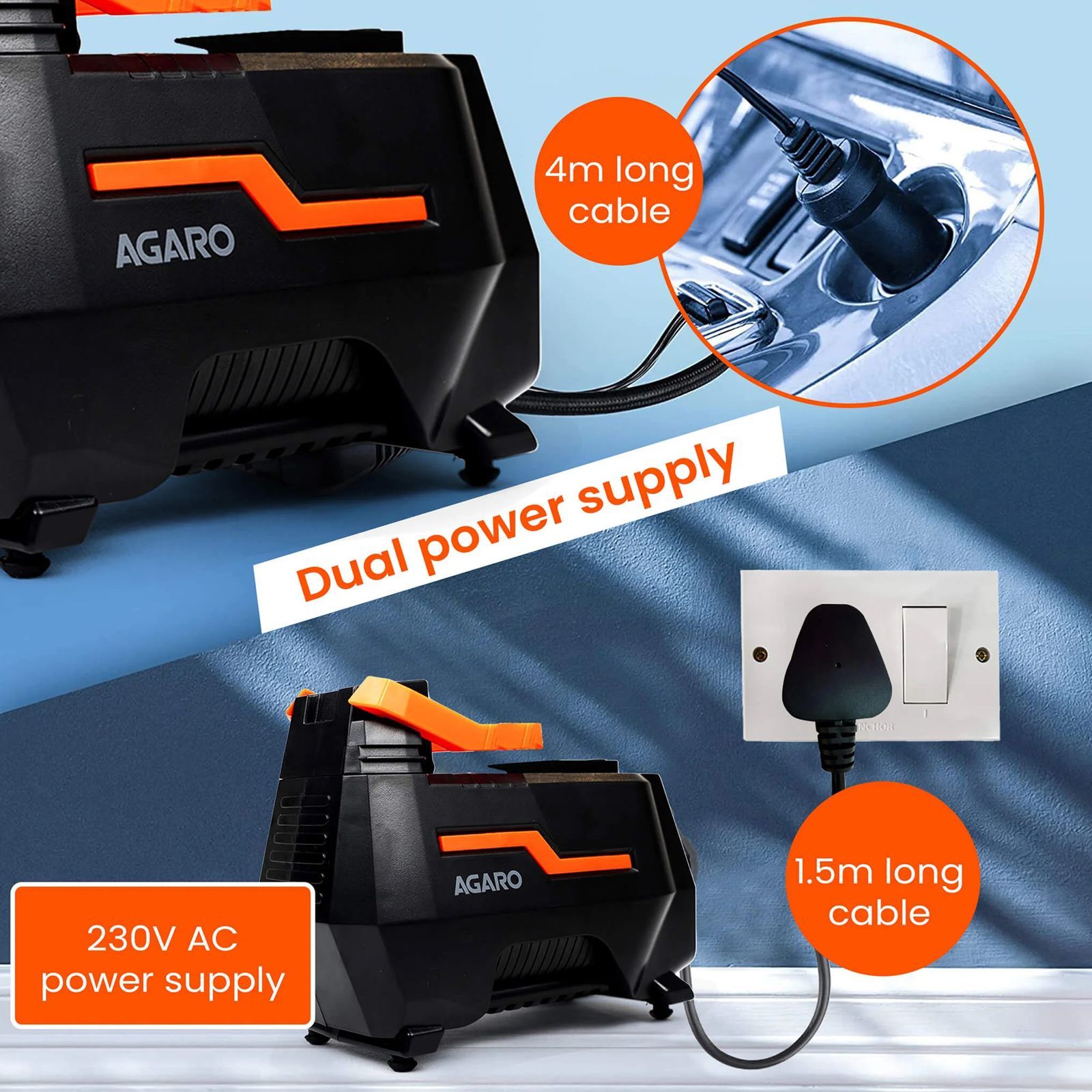 AGARO TI2157 150 PSI Tyre Inflator for Cars and Bikes (Auto Shut Off, 33720, Black)_4