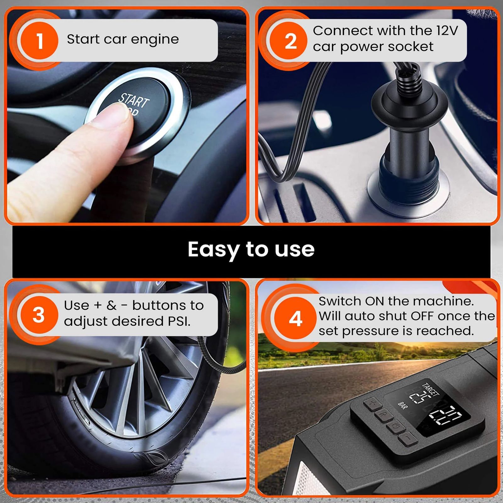 AGARO TI2157 150 PSI Tyre Inflator for Cars and Bikes (Auto Shut Off, 33720, Black)_3