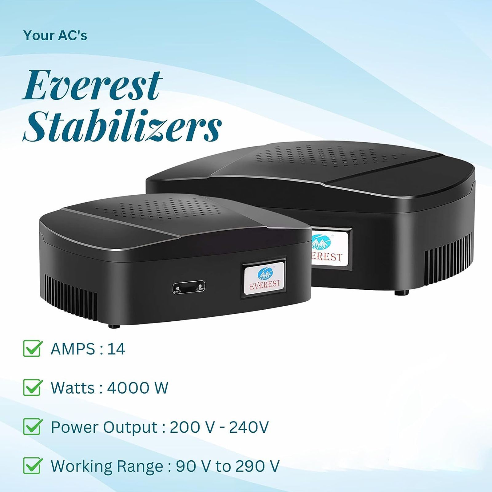 Everest ENT 100 14 Amps Voltage Stabilizer For Up to 72 Inch LED TV + Home Theater + Set Top Box (90 - 290 V, Thermal Overload Protection, Black)_4