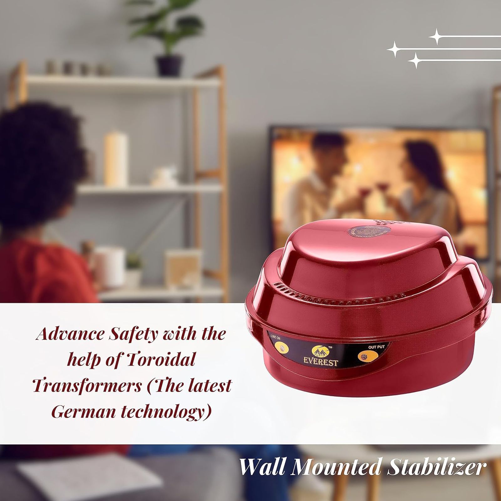 Everest EPS 50 14 Amps Voltage Stabilizer For Up to 300 Litres Single Door Refrigerator (130 - 290 V, Thermal Overload Protection, Cherry Red)_7