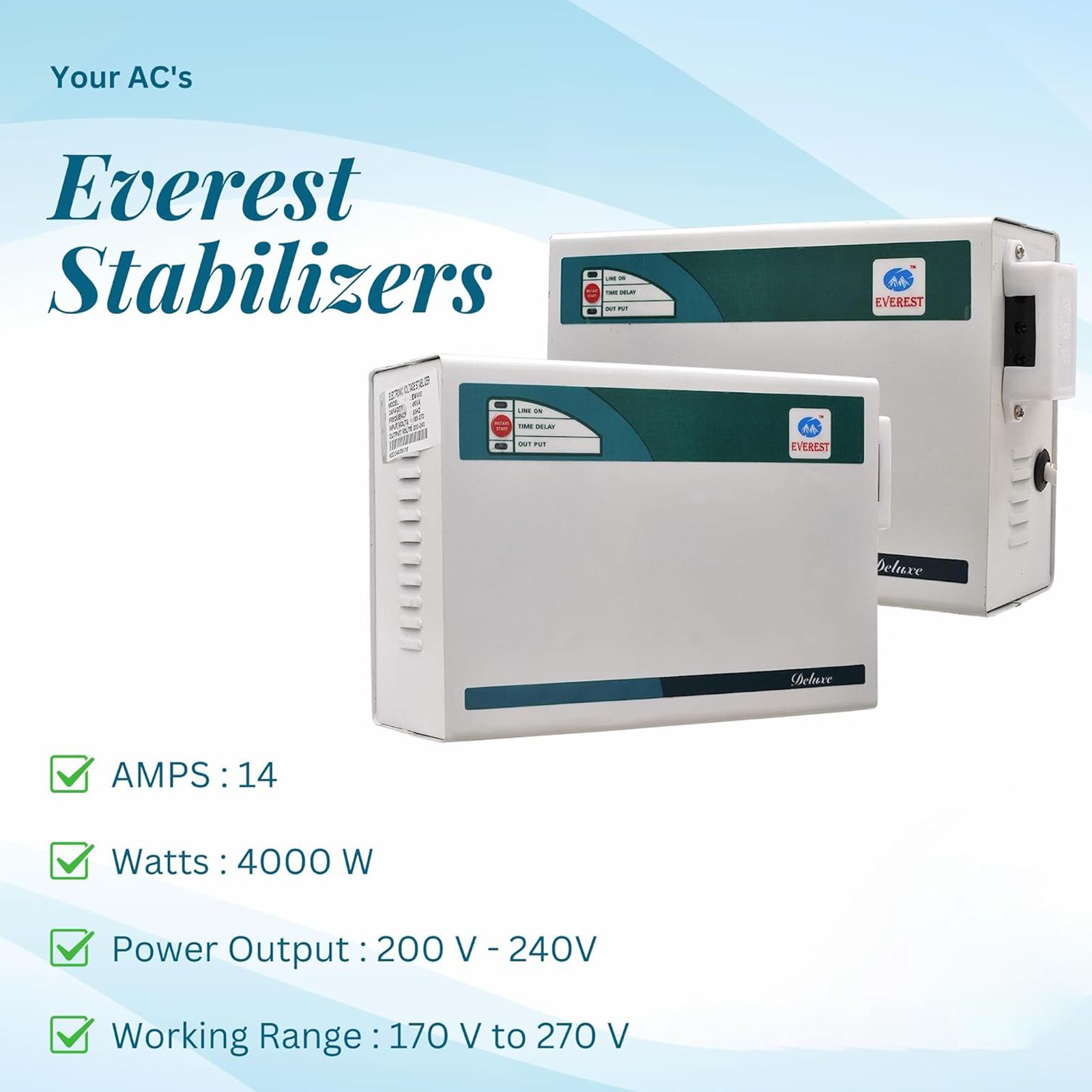Everest EW 5 KVA DELUXE 10 Amps Voltage Stabilizer For Up to 2 Ton AC (170 - 270 V, Thermal Overload Protection, Grey)_5
