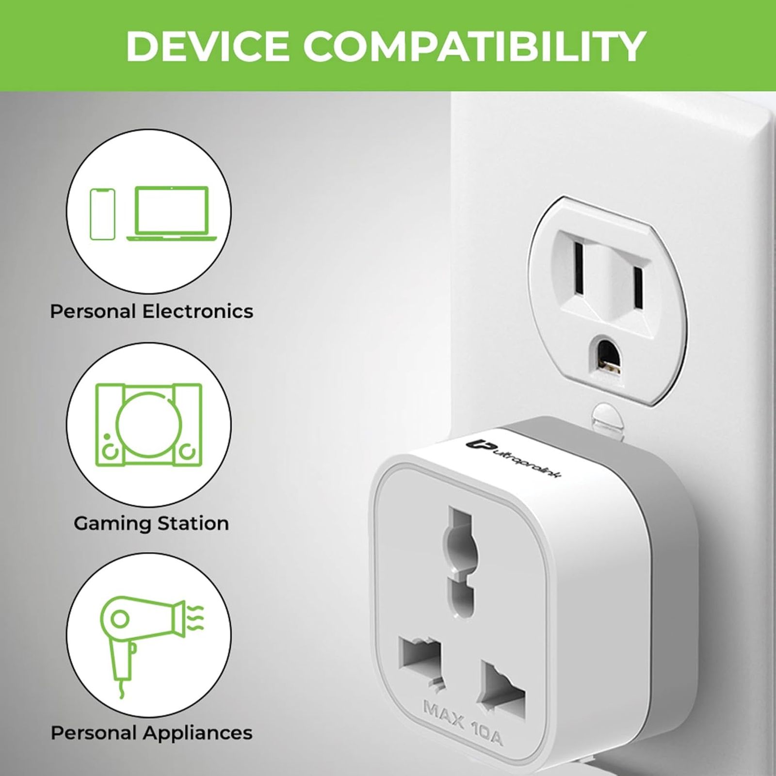 UltraProlink 5 Plugs Travel Adapter (Versatile Voltage Handling, UM1164, White)_3