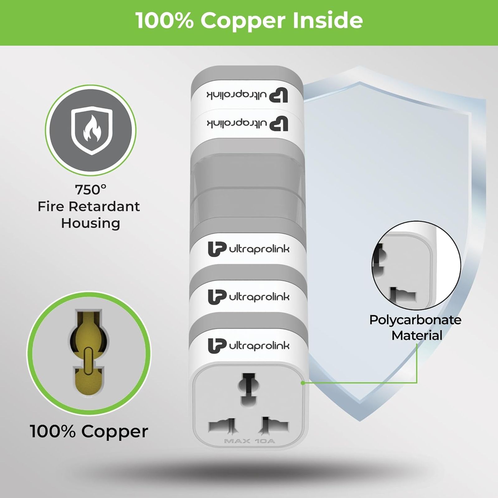 UltraProlink 5 Plugs Travel Adapter (Versatile Voltage Handling, UM1164, White)_4