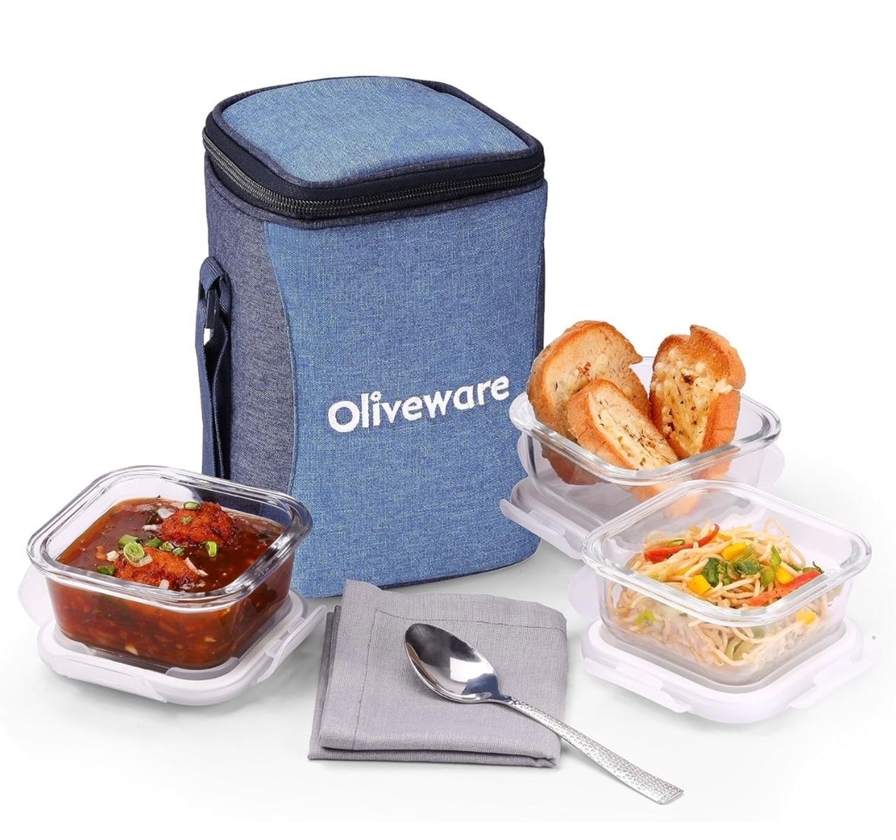 Oliveware Pebble Glassware 400ml Glass Container with Lid (Set of 3, Scratch Resistant, Transparent)_2