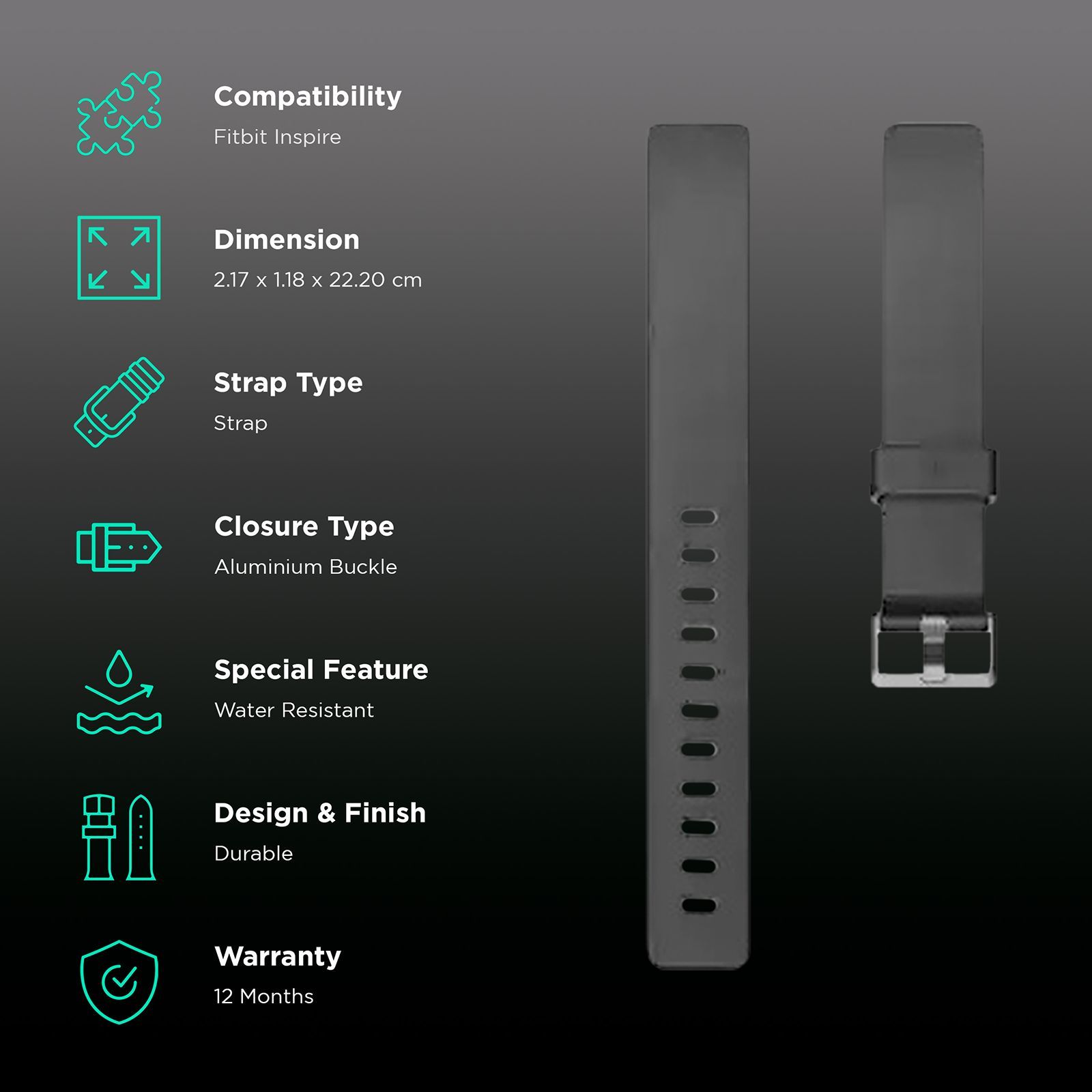 fitbit Inspire Strap for fitbit (S) (Water Resistant, Black)_2