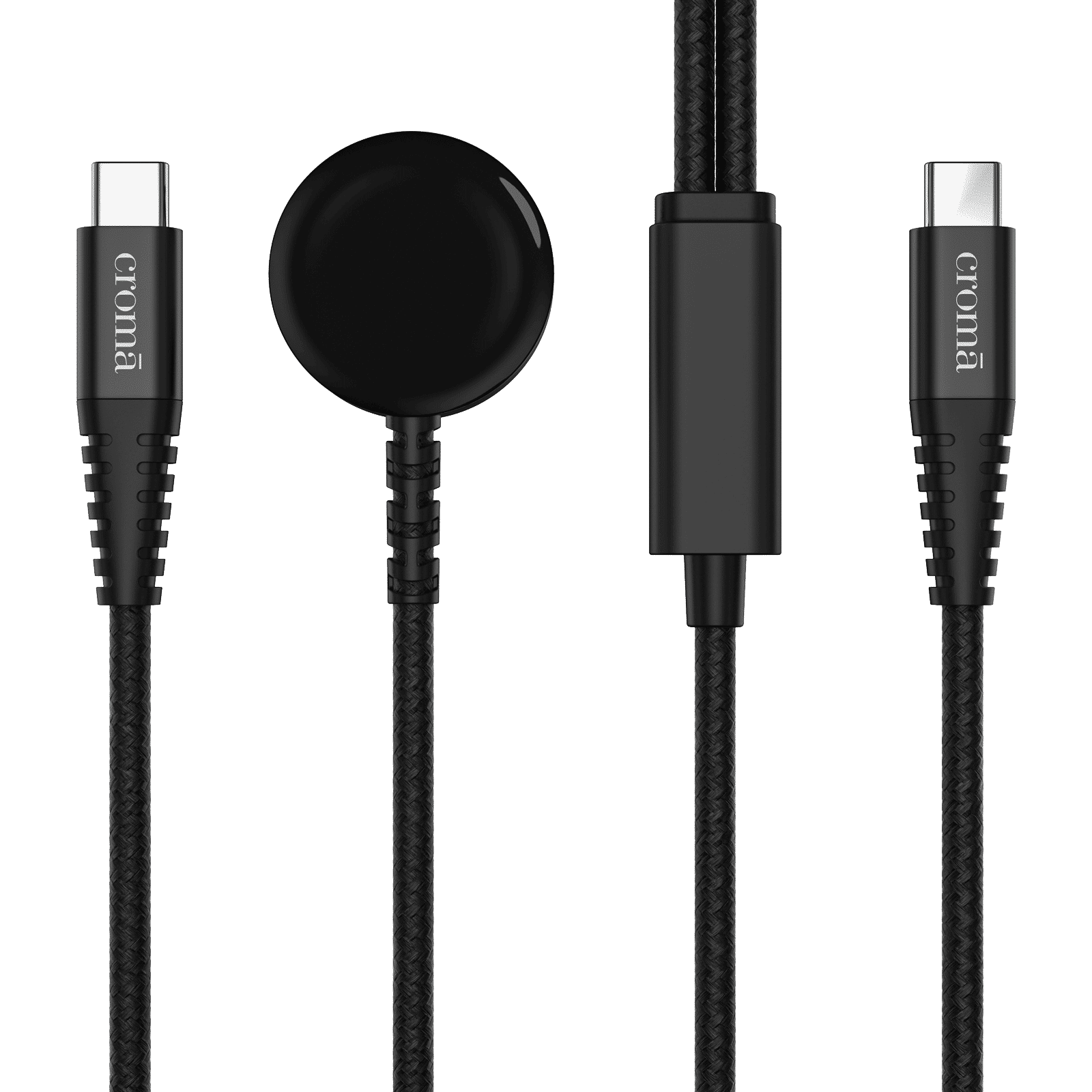Croma Type C to Type C & Wireless Charging Pad 3.9 Feet (1.2M) 2-in-1 Cable (For Apple Watch, Black)_3