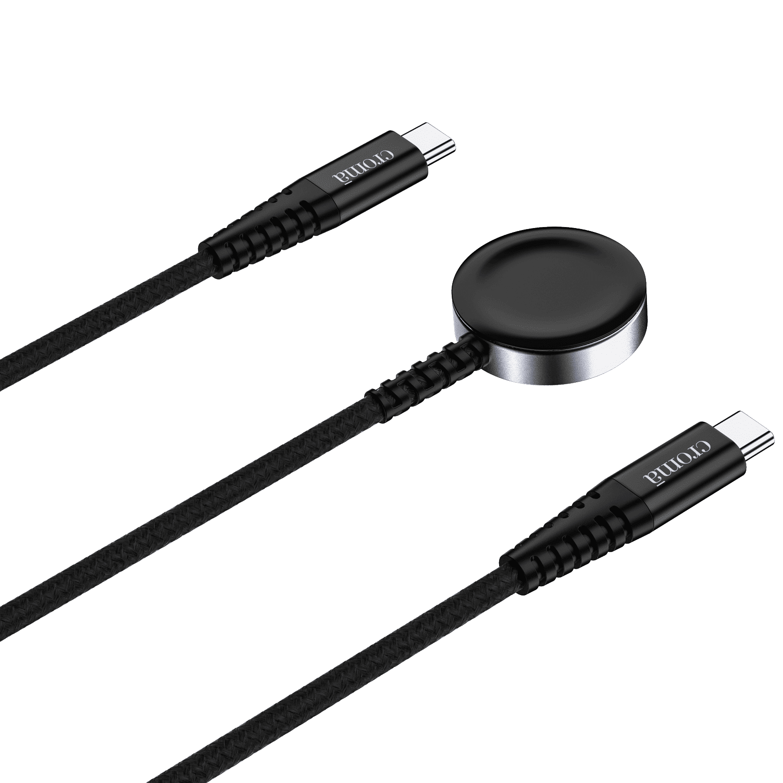 Croma Type C to Type C & Wireless Charging Pad 3.9 Feet (1.2M) 2-in-1 Cable (For Apple Watch, Black)_4